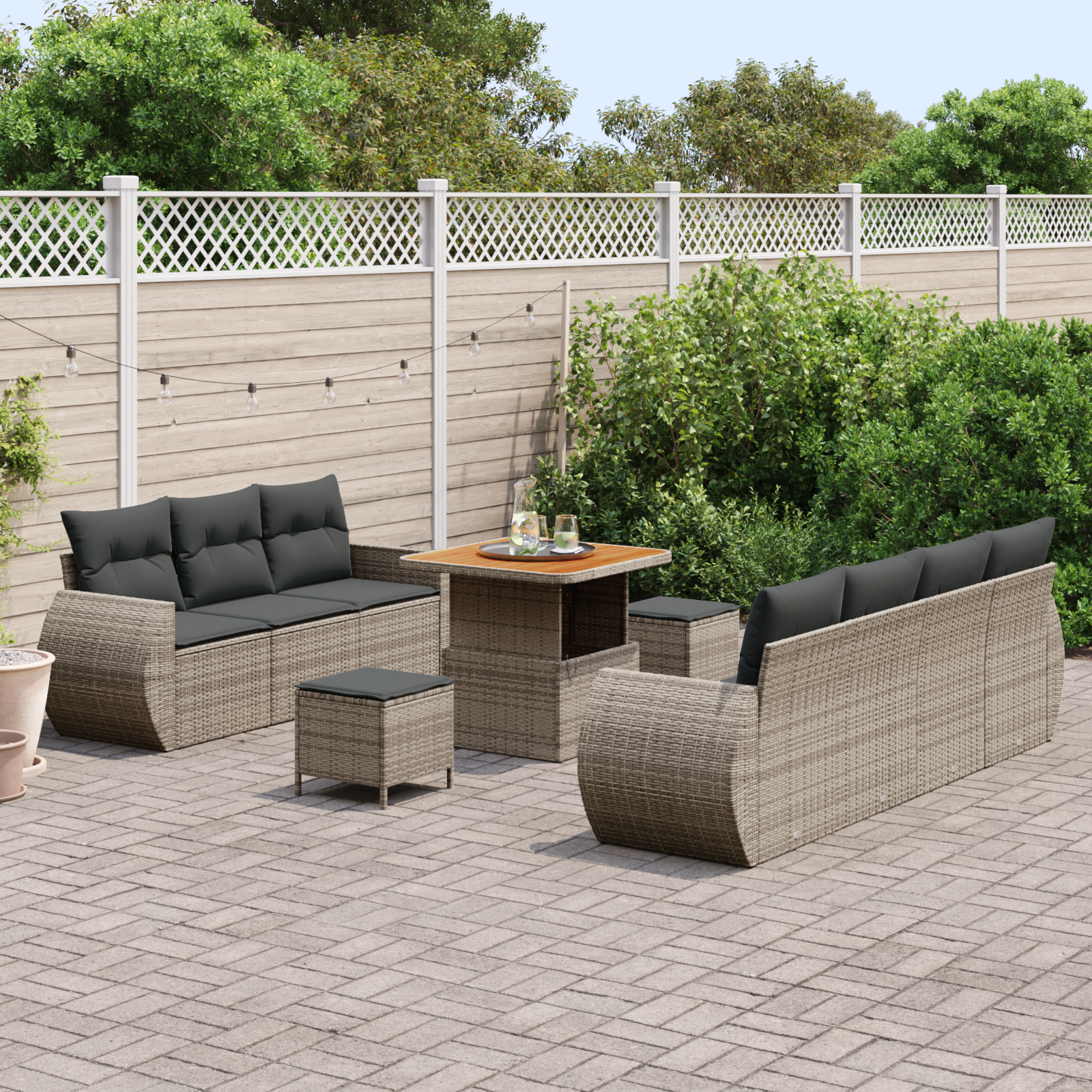 Thumbnail - vidaXL 10-teiliges Garten-Sofa-Set mit Kissen Grau Poly-Rattan Akazie