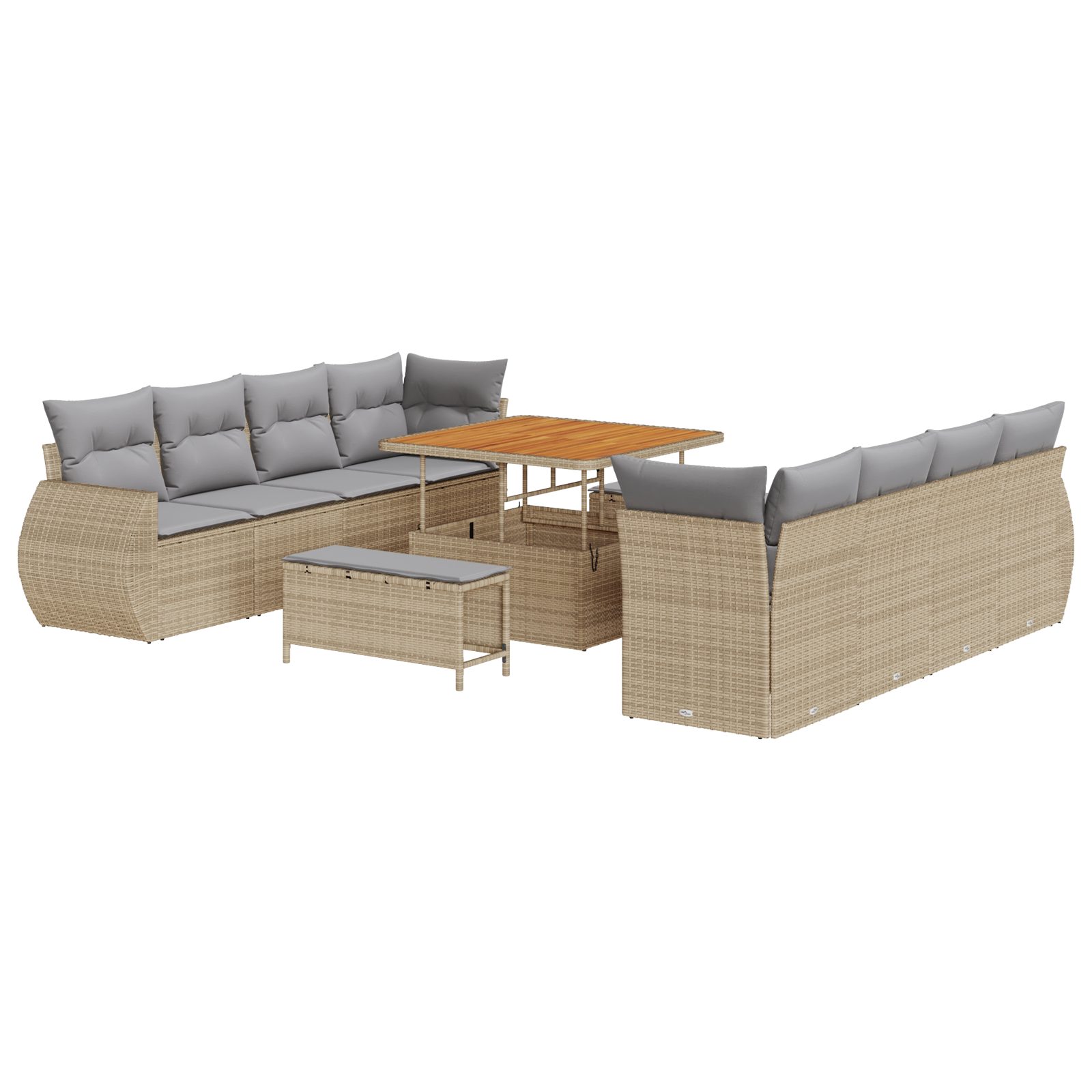 Thumbnail - vidaXL 11-teiliges Gartensofaset mit Kissen in Beige aus Poly Rattan und Akazie
