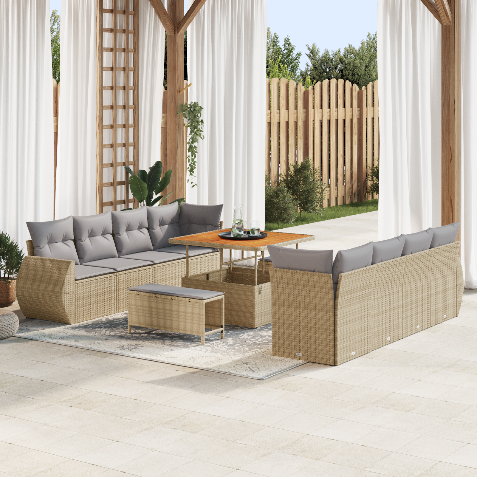 Thumbnail - vidaXL 11-teiliges Gartensofaset mit Kissen in Beige aus Poly Rattan und Akazie