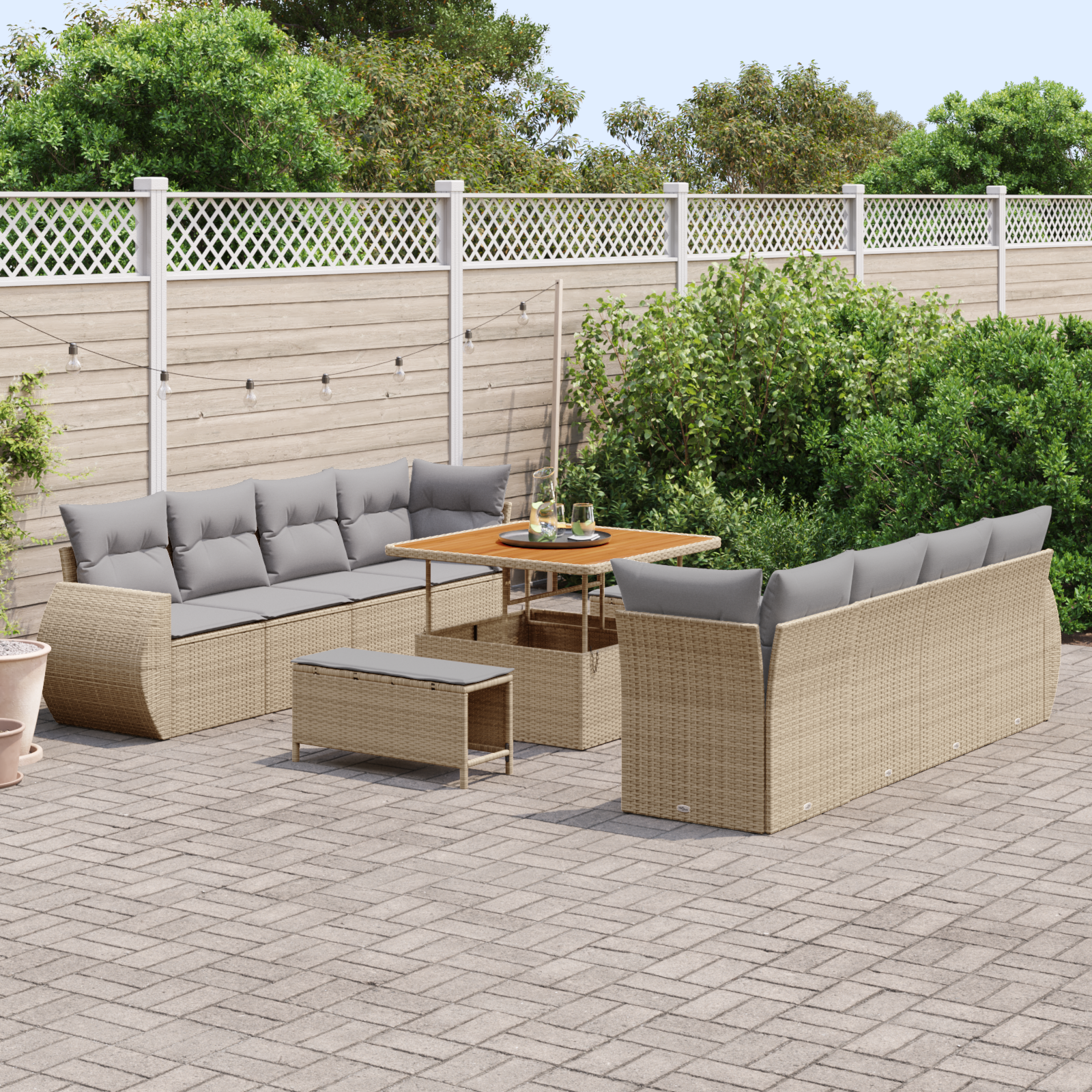 Thumbnail - vidaXL 11-teiliges Gartensofaset mit Kissen in Beige aus Poly Rattan und Akazie