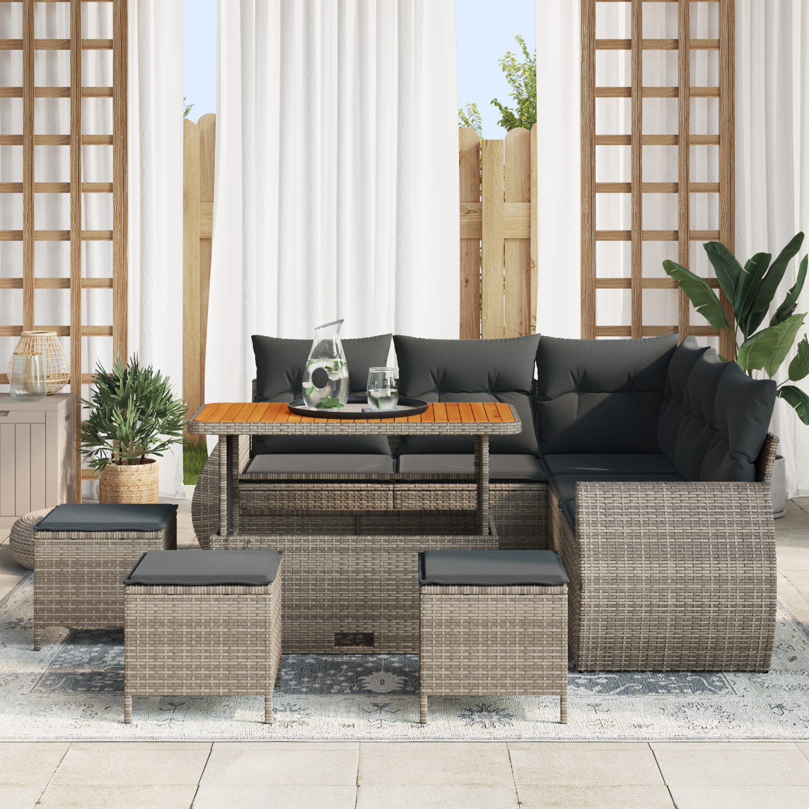 Tuin Sofa Set met kussen met opslag 9 pcs Grijs poly rattan - Afbeelding 3