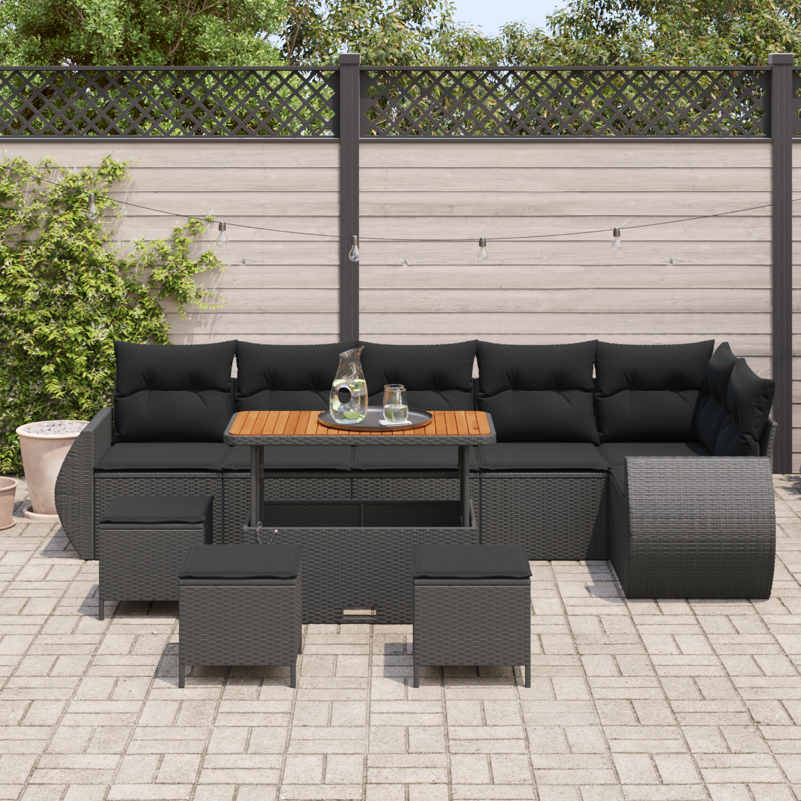 10 dele have sofa sæt med puder sort poly rattan akacie, vidaXL 4 dele have spise sæt med puder sort poly rattan akacie 3 image product%2F3363849%2FP Mood 3363849 Mood Image%20%282%29 02