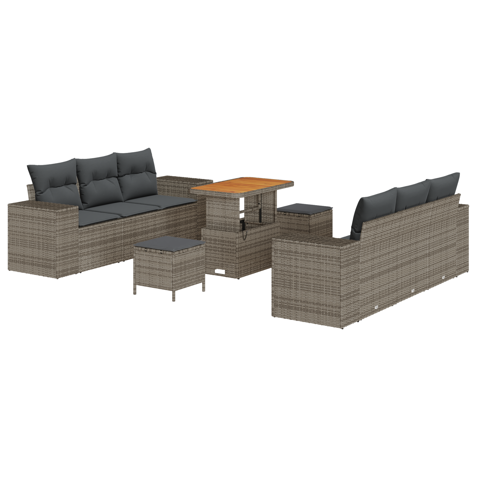 Thumbnail - vidaXL 9-tlg. Garten-Sofagarnitur mit Kissen Grau Poly Rattan Akazie