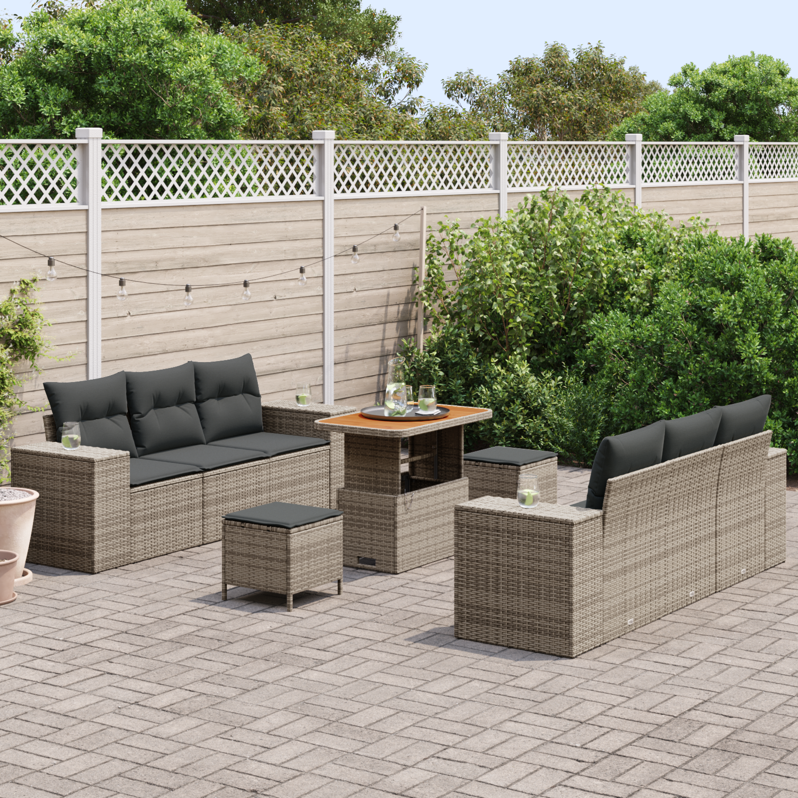 Thumbnail - vidaXL 9-tlg. Garten-Sofagarnitur mit Kissen Grau Poly Rattan Akazie