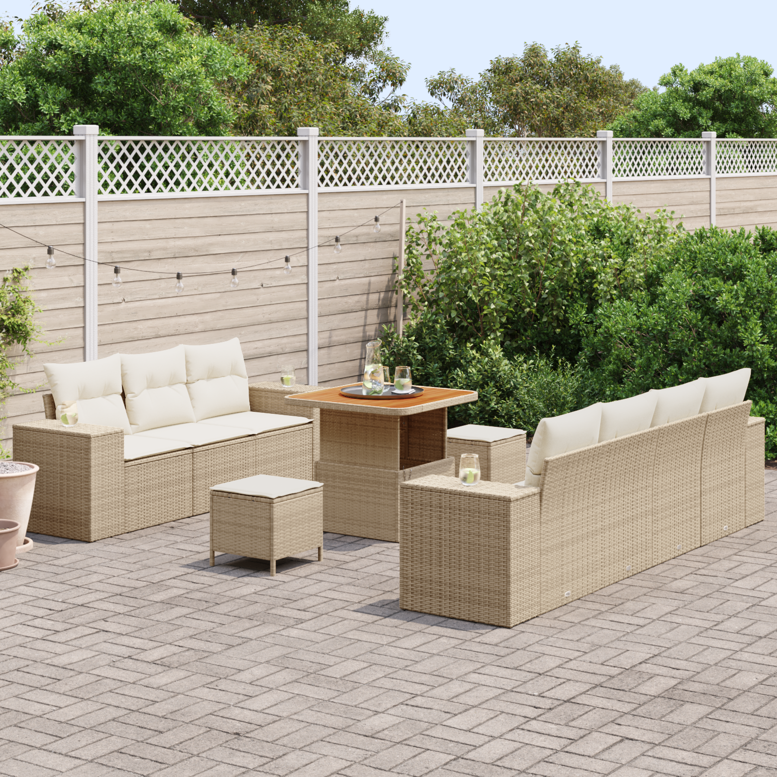 Thumbnail - vidaXL 10-teiliges Garten Sofa Set mit Kissen Beige Poly Rattan Akazie