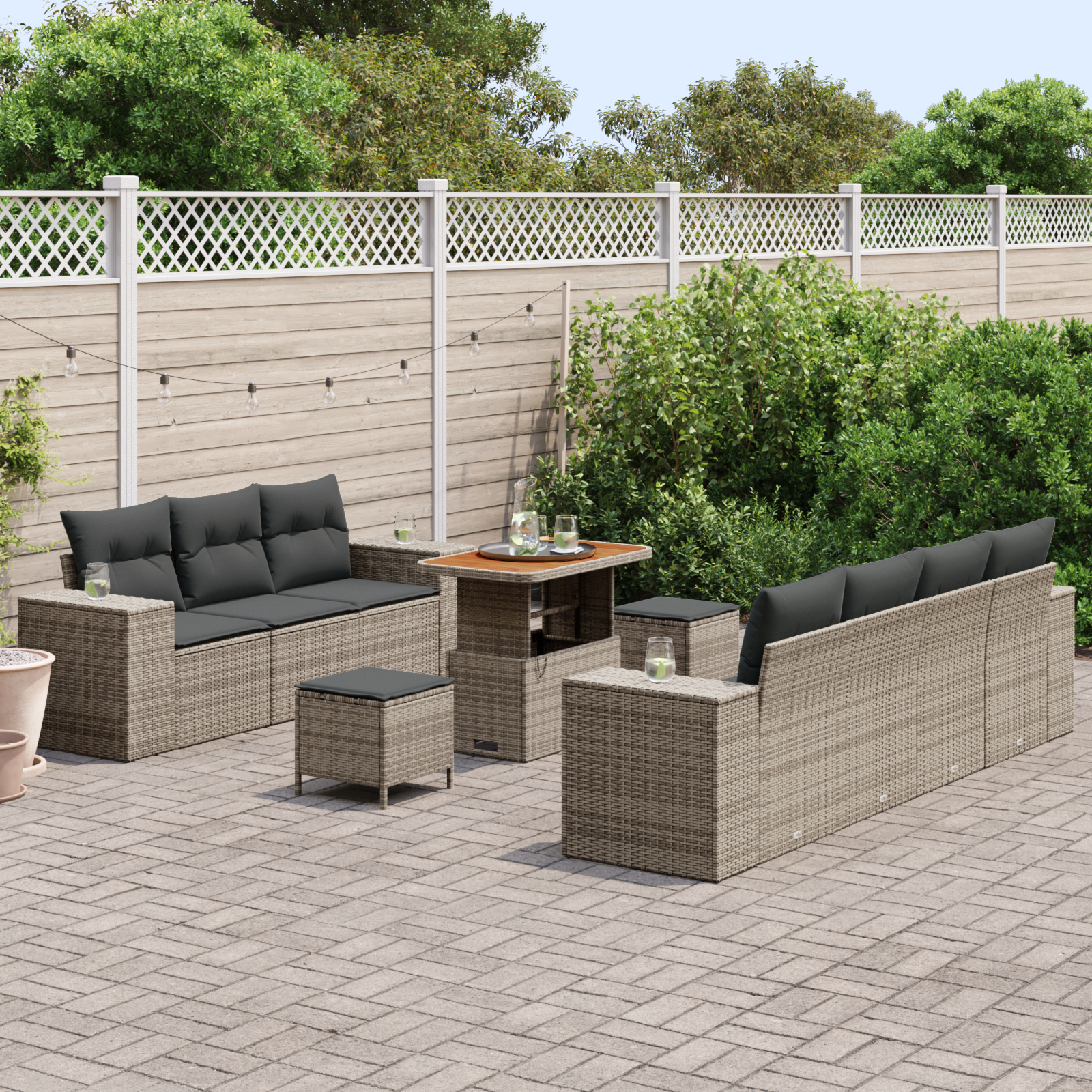 Tuin Sofa Set met kussen met opslag 10 pcs Grijs Poly Rattan - Afbeelding 3