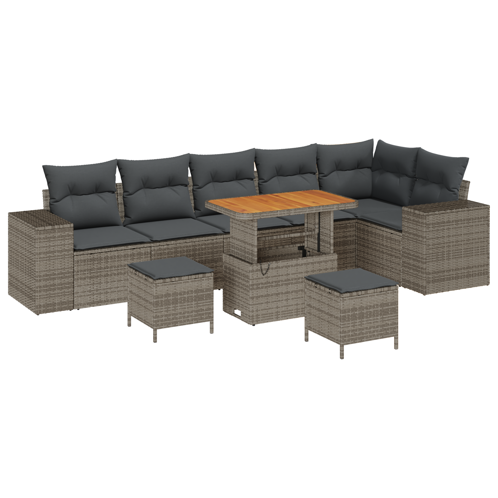9 dalių sodo sofos rinkinys su pagalvėmis pilkas poli ratanas akacija - Image 2