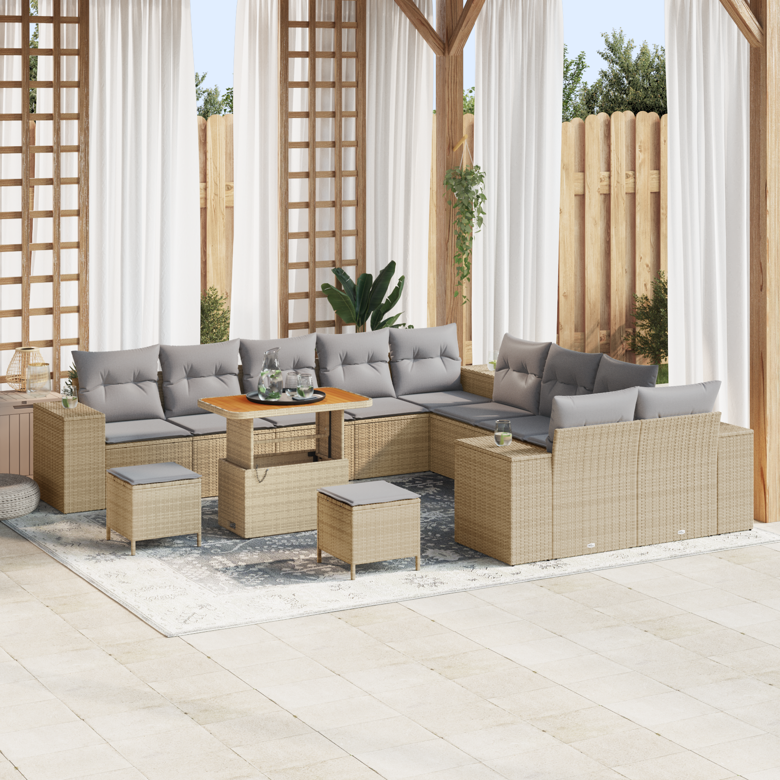 Thumbnail - vidaXL 13-teiliges Garten Sofa Set mit Kissen Beiges Poly Rattan Akazie