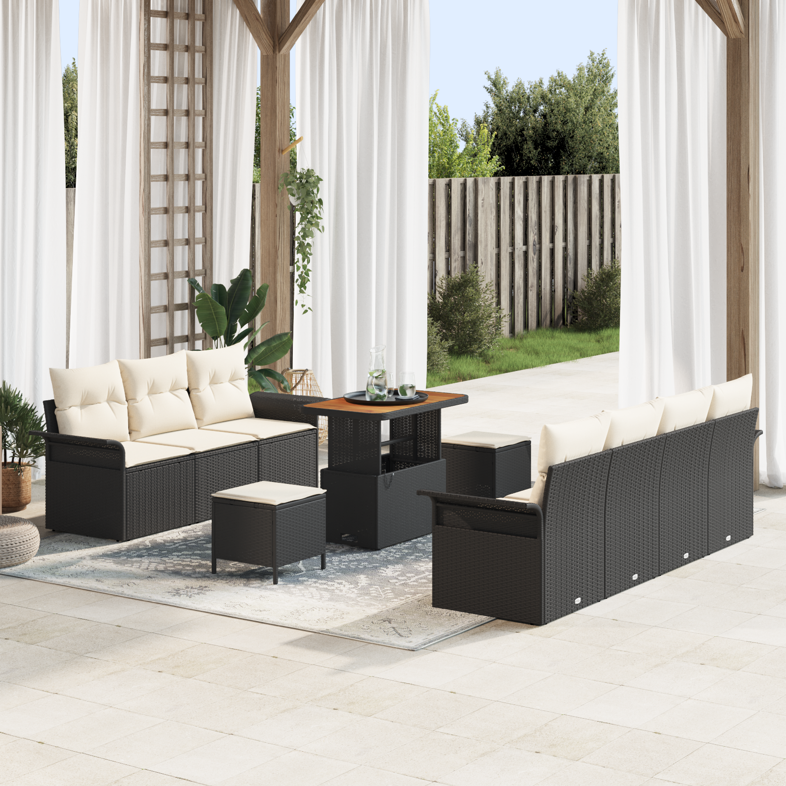 Thumbnail - vidaXL 10-teiliges Garten-Sofa-Set mit Kissen Schwarz Poly-Rattan Akazie