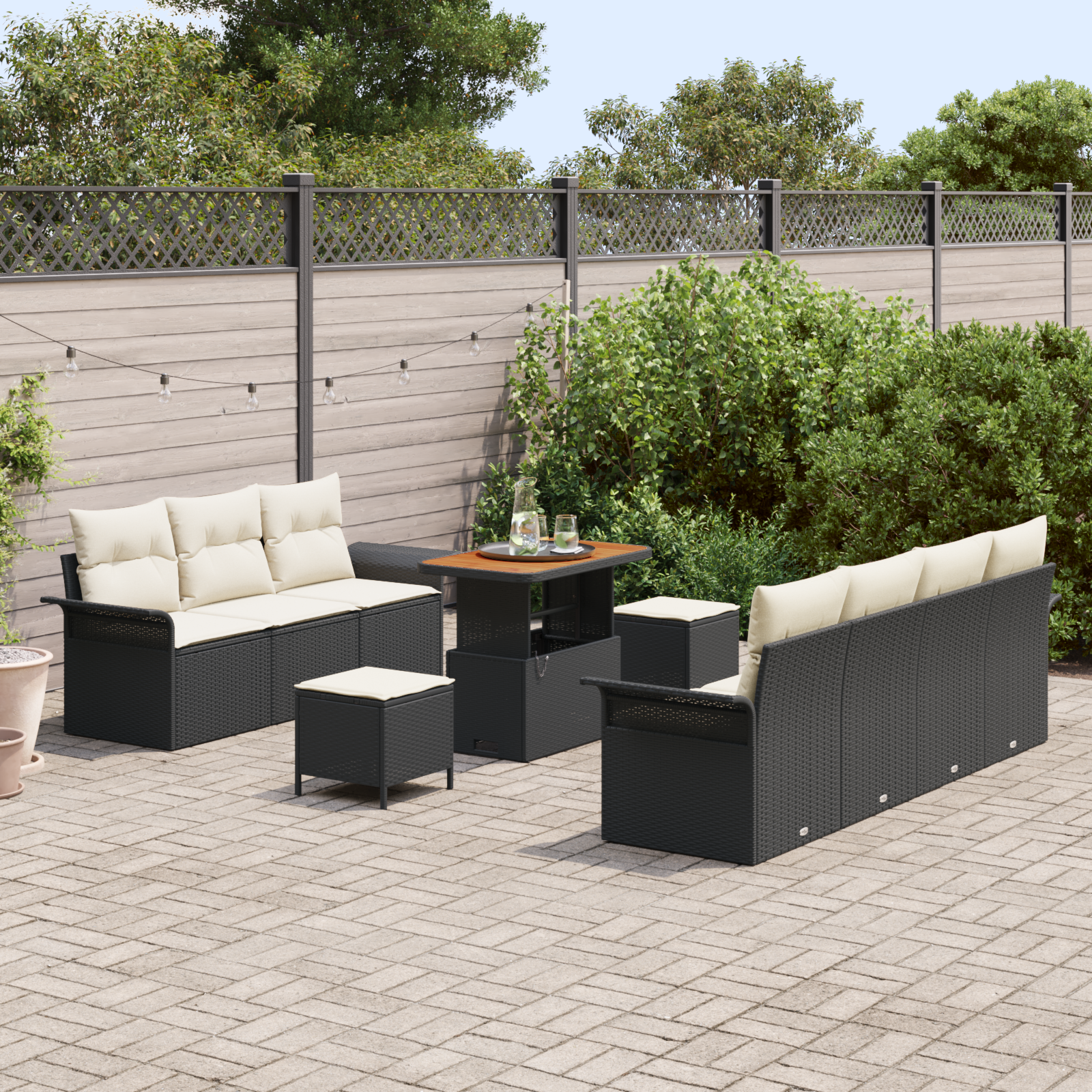 Thumbnail - vidaXL 10-teiliges Garten-Sofa-Set mit Kissen Schwarz Poly-Rattan Akazie