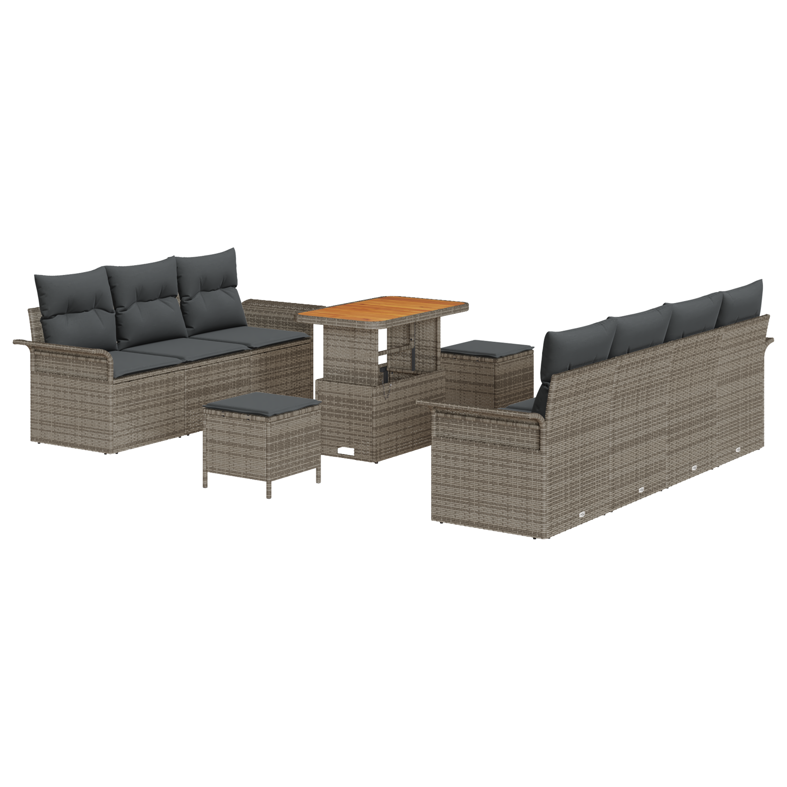 Thumbnail - vidaXL 10-teiliges Garten-Sofa-Set mit Kissen Graues Poly-Rattan Akazie