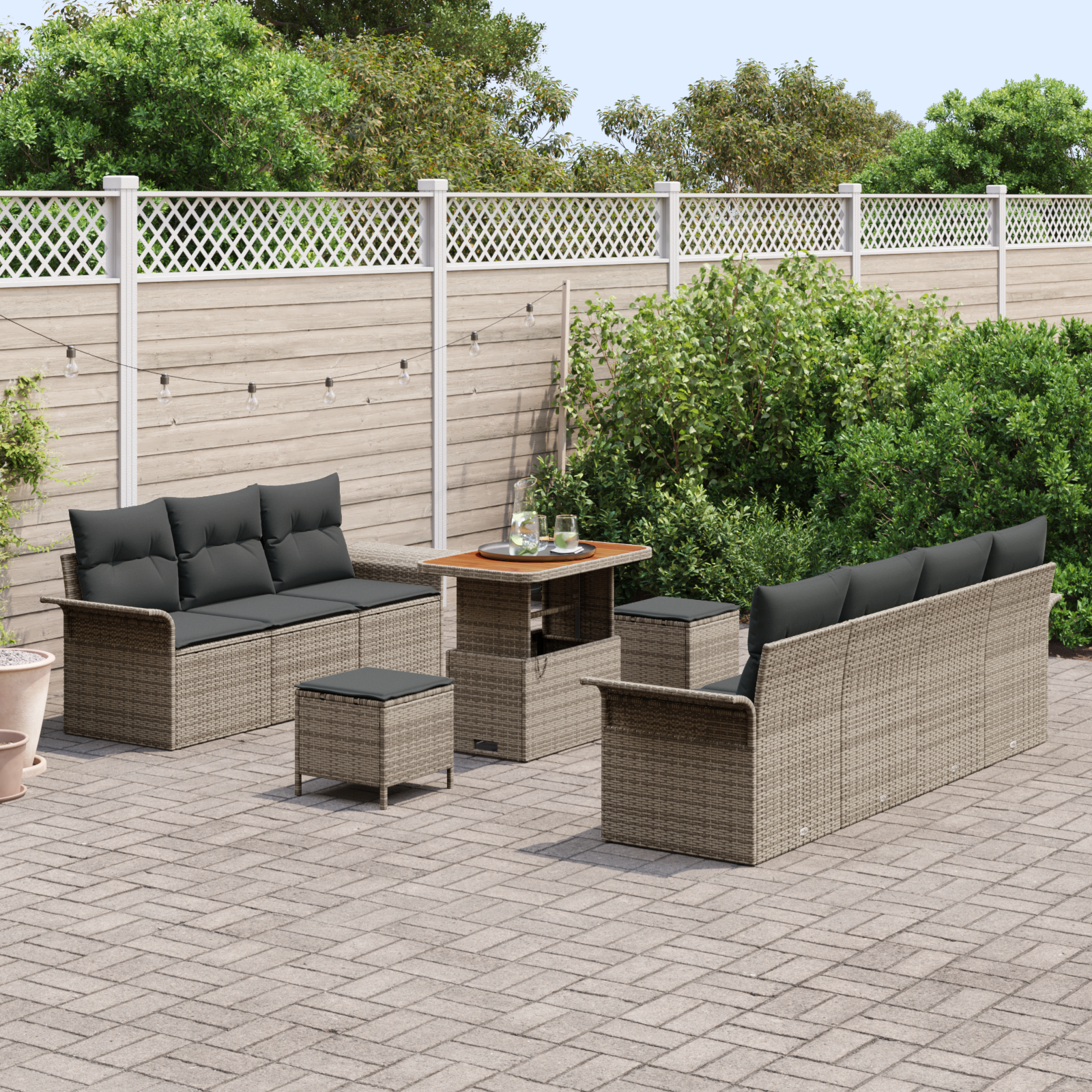 Thumbnail - vidaXL 10-teiliges Garten-Sofa-Set mit Kissen Graues Poly-Rattan Akazie