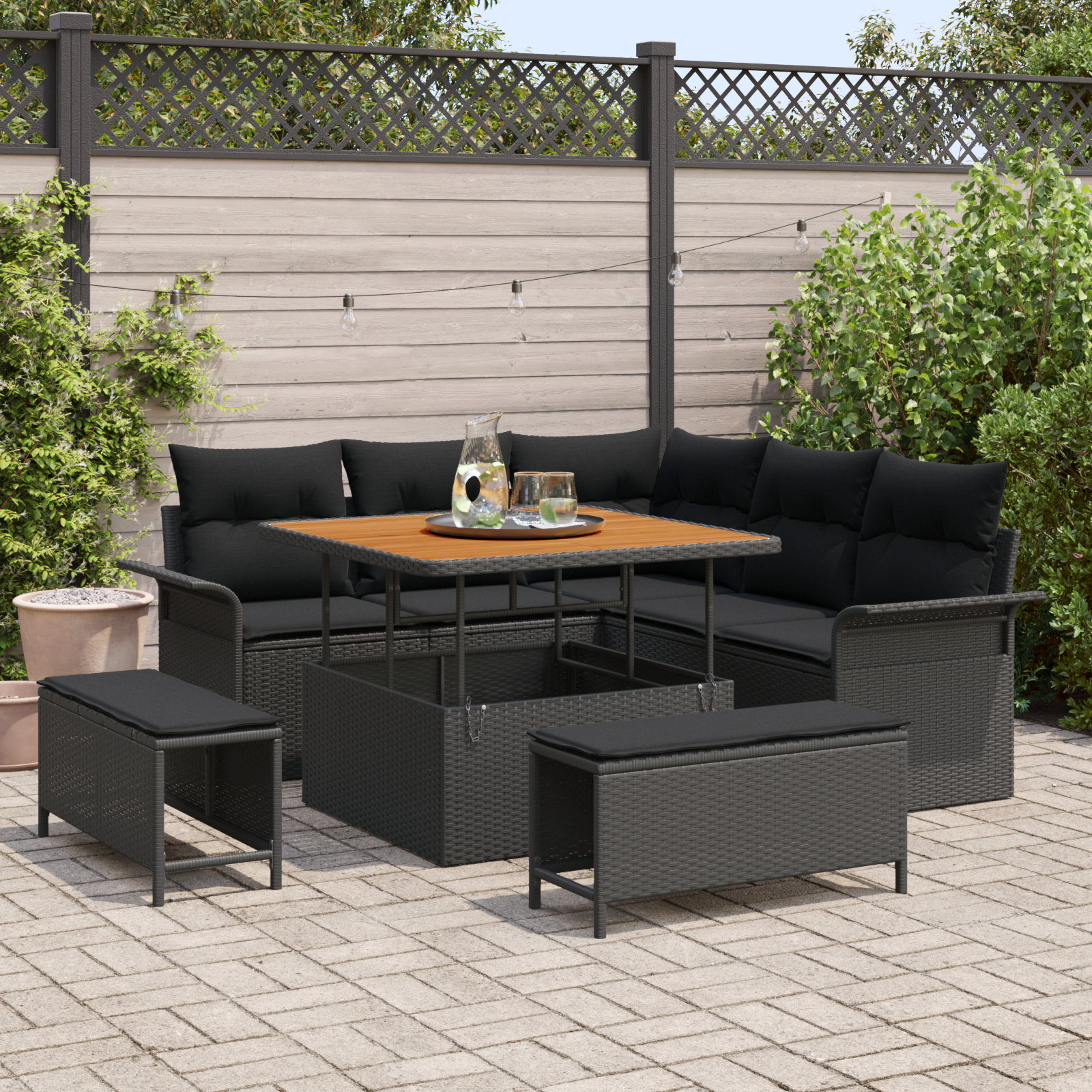 8-dijelni vrtni sofa set s jastučićima crni poli ratan akacija
