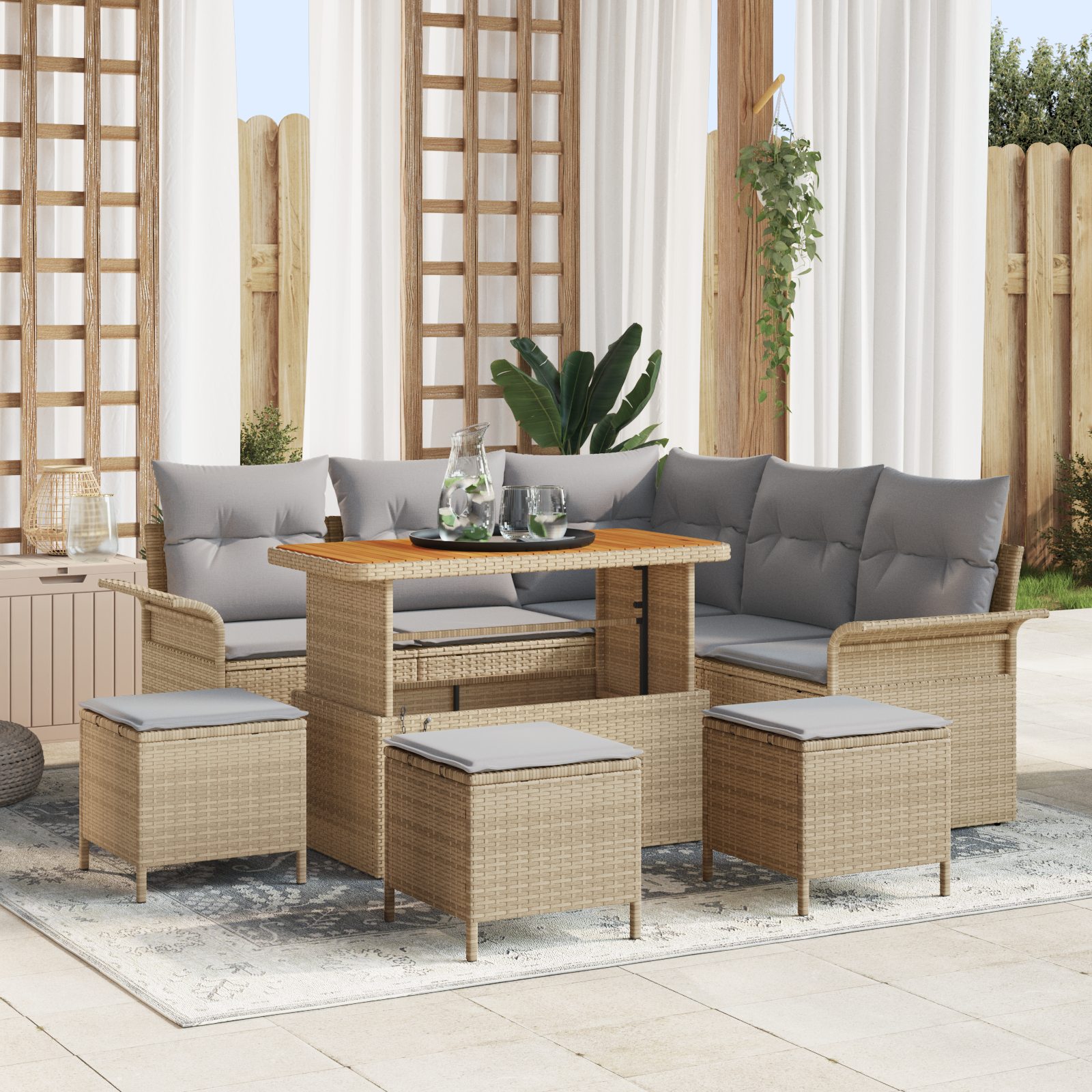 Tuin Sofa Set met kussen met opslag 9 pcs Beige en Licht Grijs - Afbeelding 2