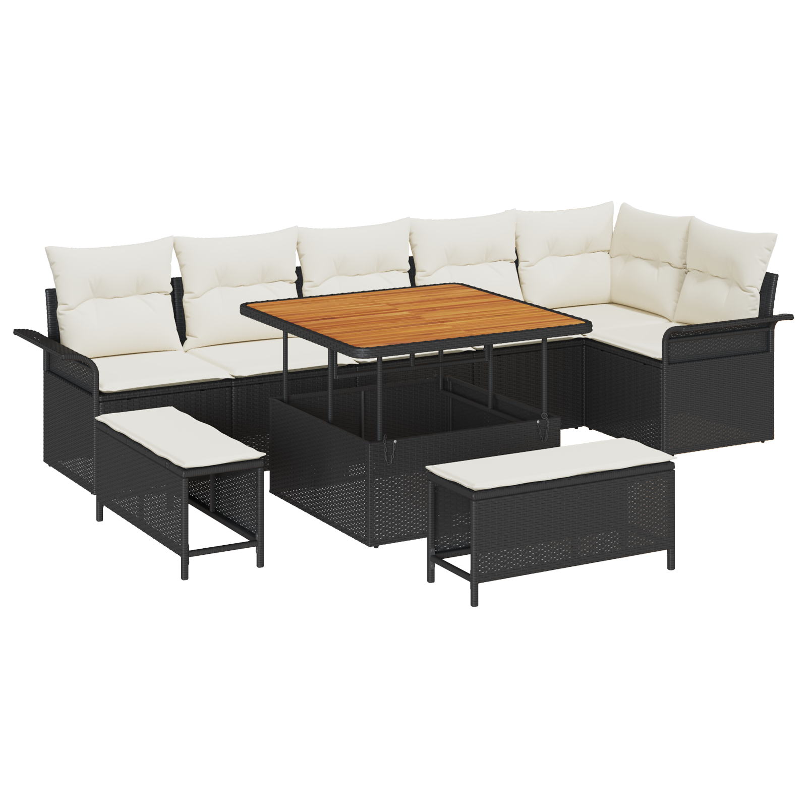 Thumbnail - vidaXL 9-teiliges Garten-Sofa Set mit Kissen Schwarz Poly Rattan Akazie