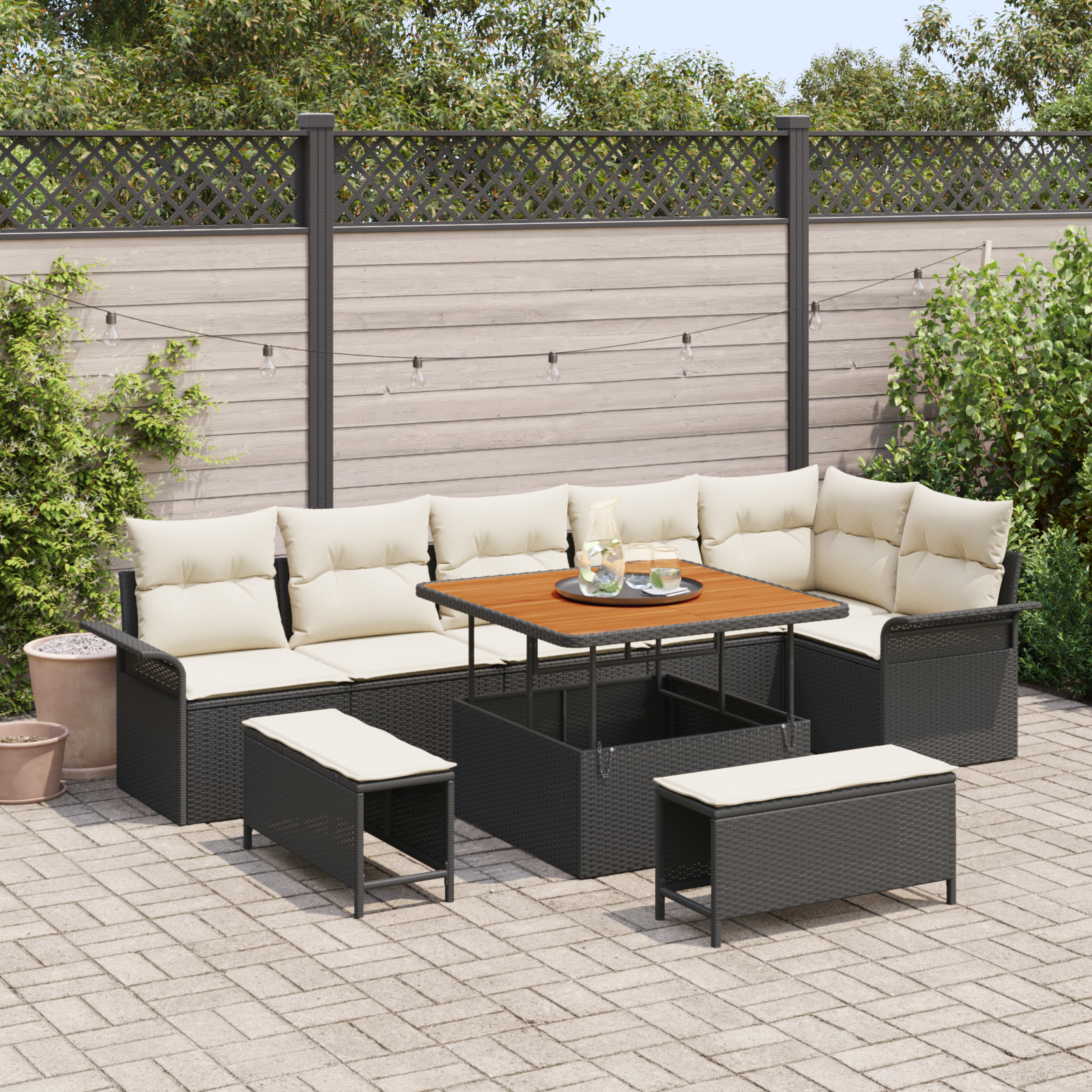 Thumbnail - vidaXL 9-teiliges Garten-Sofa Set mit Kissen Schwarz Poly Rattan Akazie