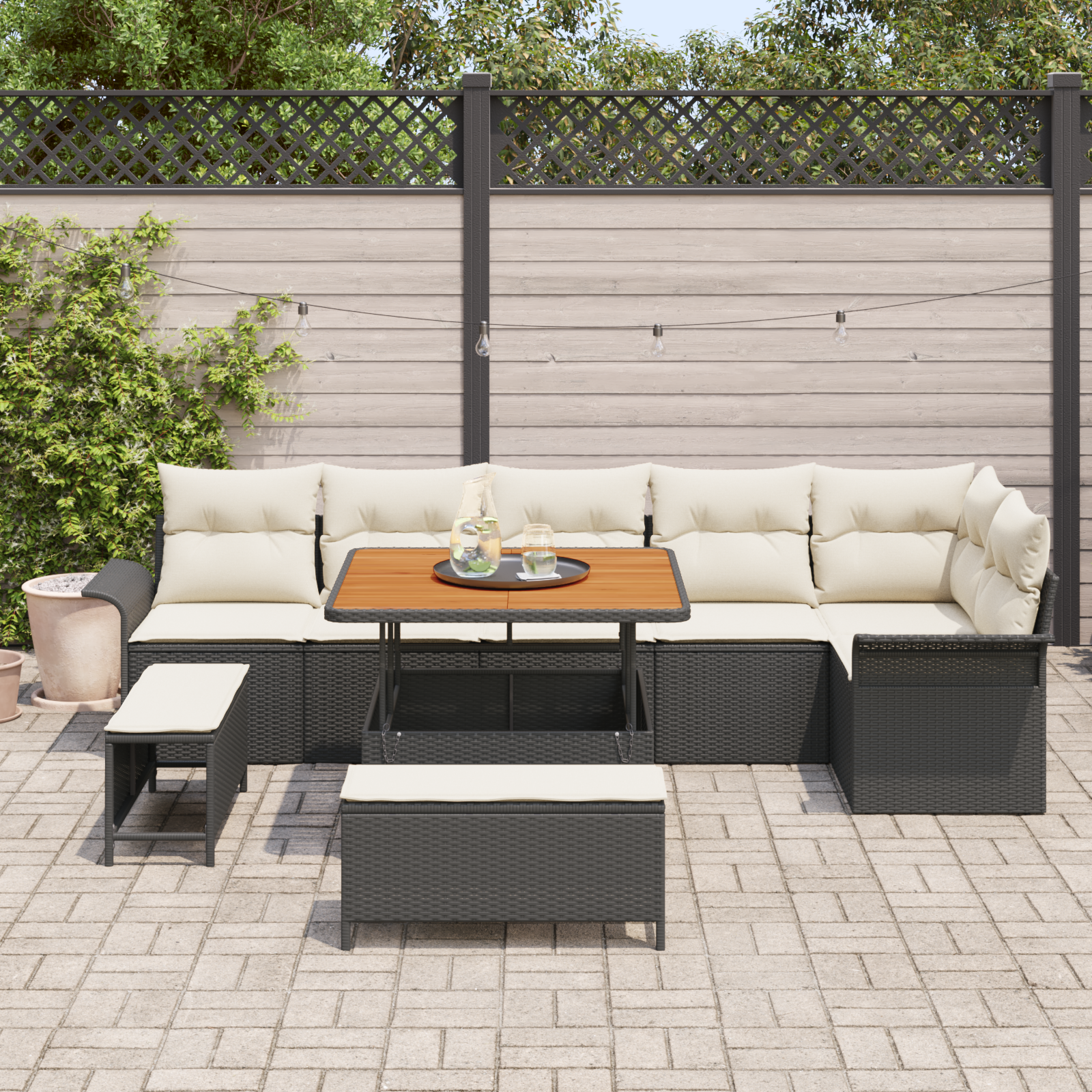 Thumbnail - vidaXL 9-teiliges Garten-Sofa Set mit Kissen Schwarz Poly Rattan Akazie
