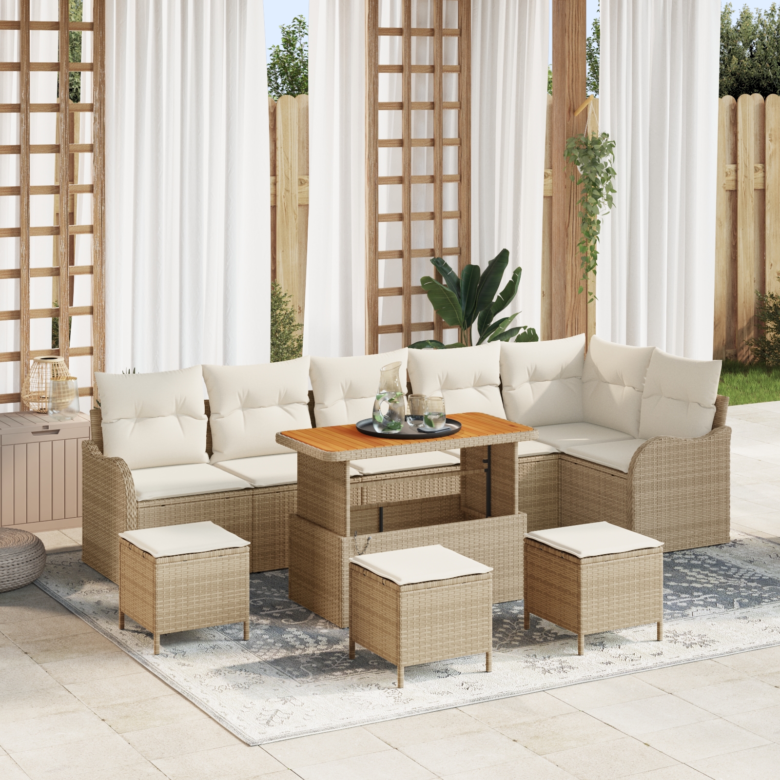 Thumbnail - vidaXL 10-teiliges Garten Sofa Set mit Kissen Beige Poly Rattan Akazie