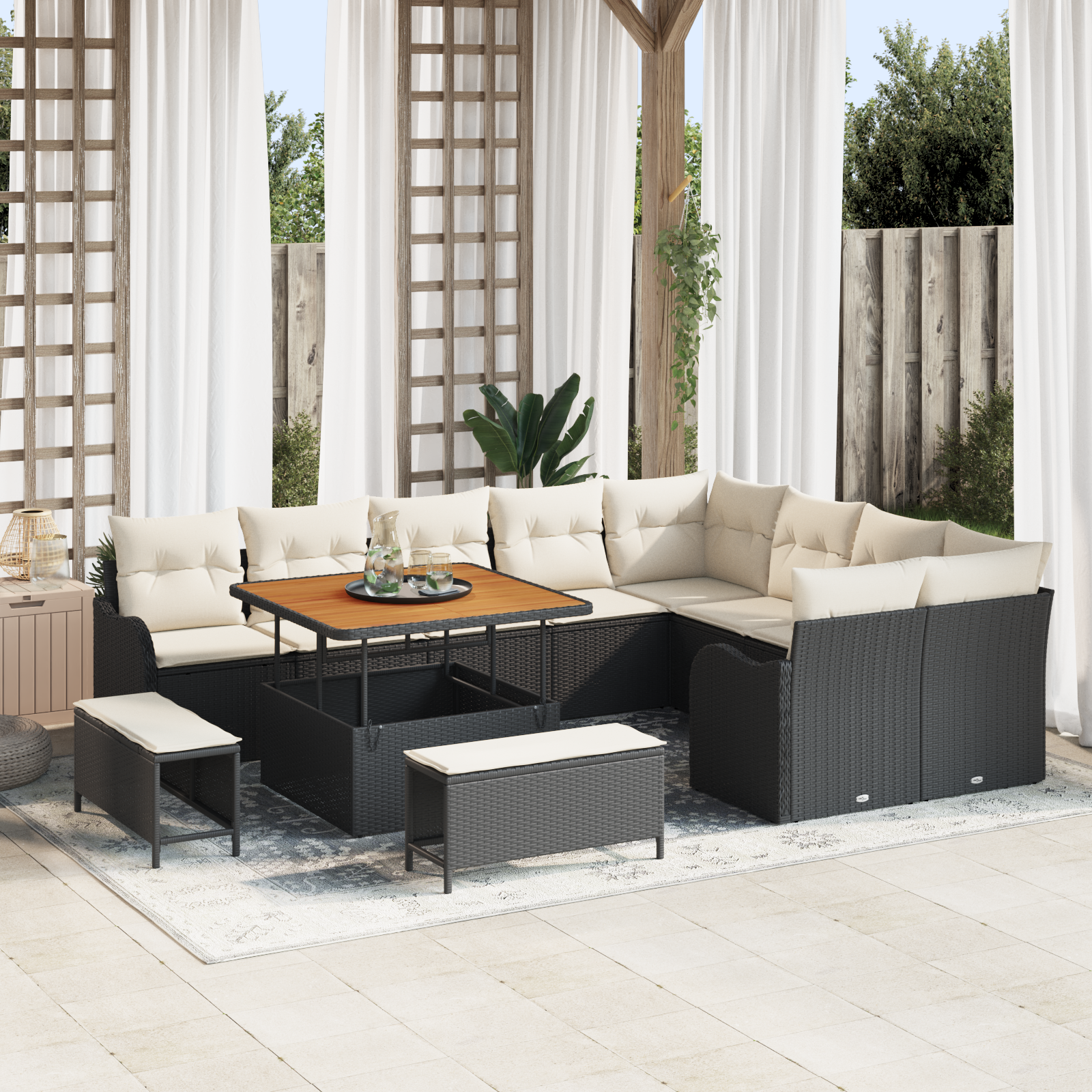 Thumbnail - vidaXL 12-tlg. Garten-Sofagarnitur mit Kissen Schwarz Poly Rattan