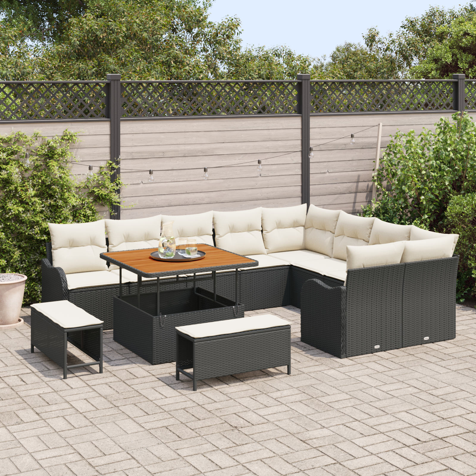 Thumbnail - vidaXL 12-tlg. Garten-Sofagarnitur mit Kissen Schwarz Poly Rattan