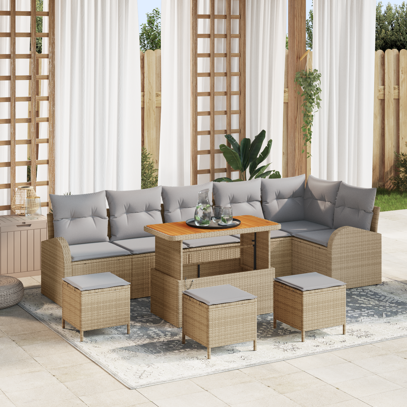 Set di 10 Pezzi Divano da Giardino con Cuscini Beige