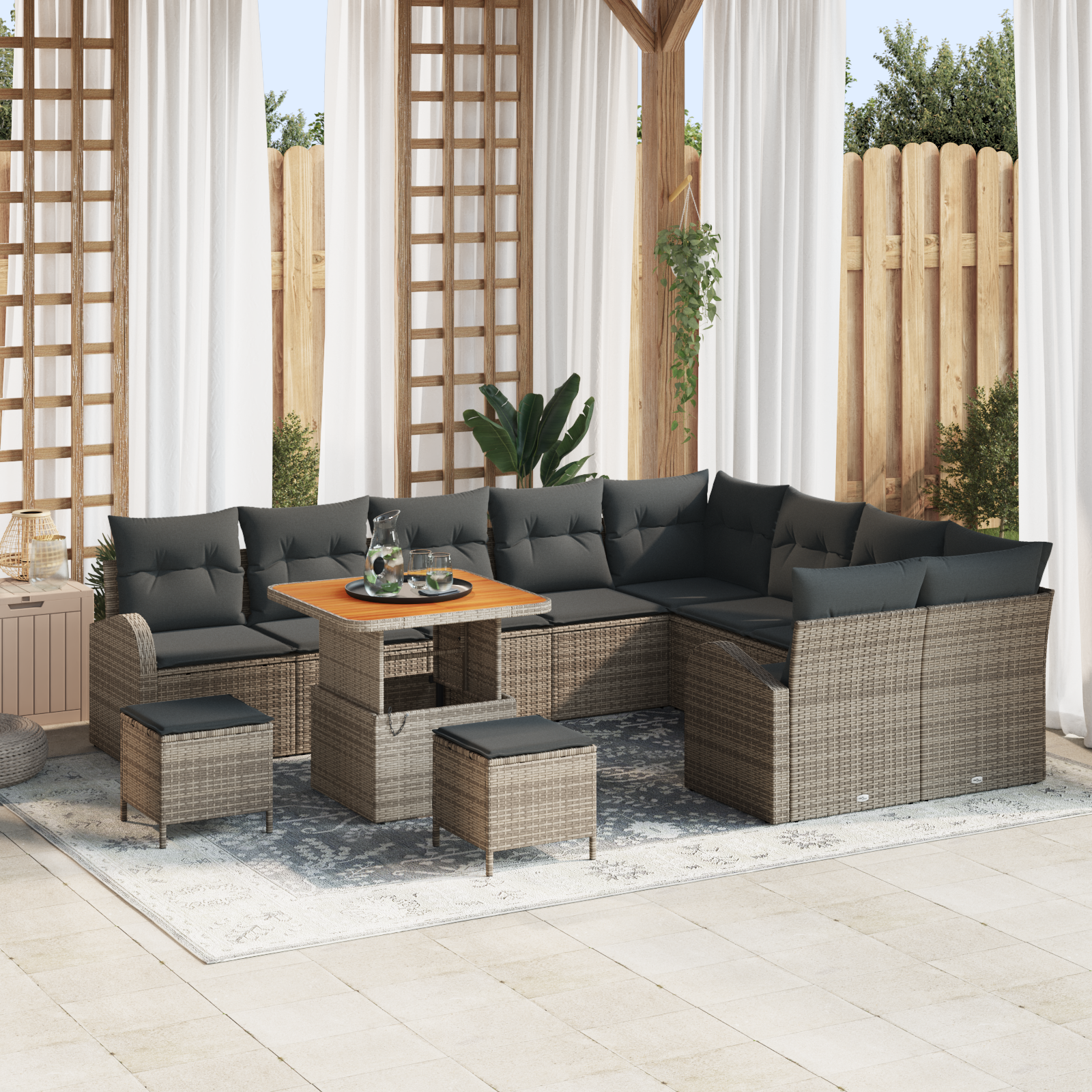 Set Divano Giardino 12 Pezzi con Cuscini Grigio Polyrattan Acacia