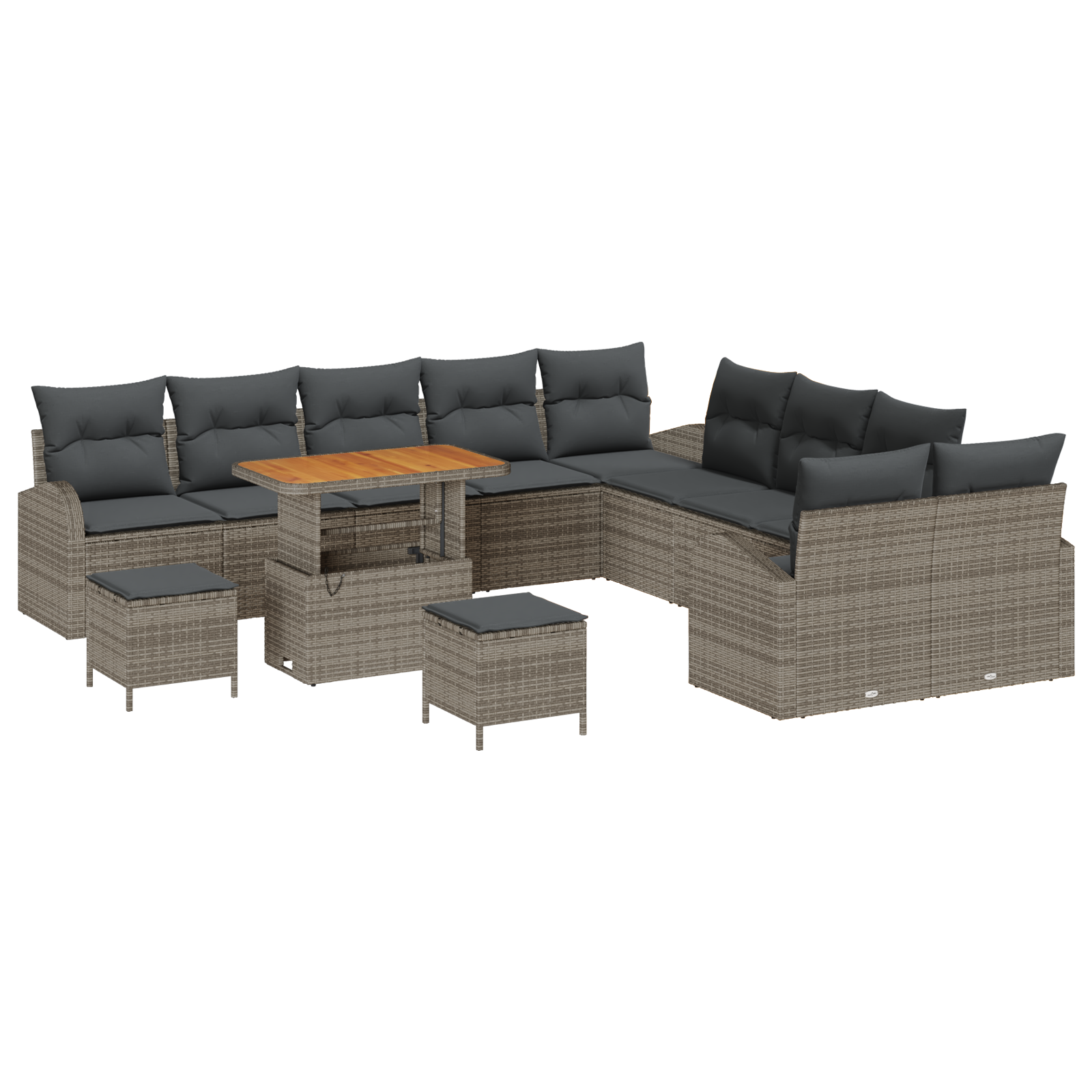 Thumbnail - vidaXL 13-teiliges Gartensofa-Set mit Kissen in Grau aus Poly-Rattan und Akazie