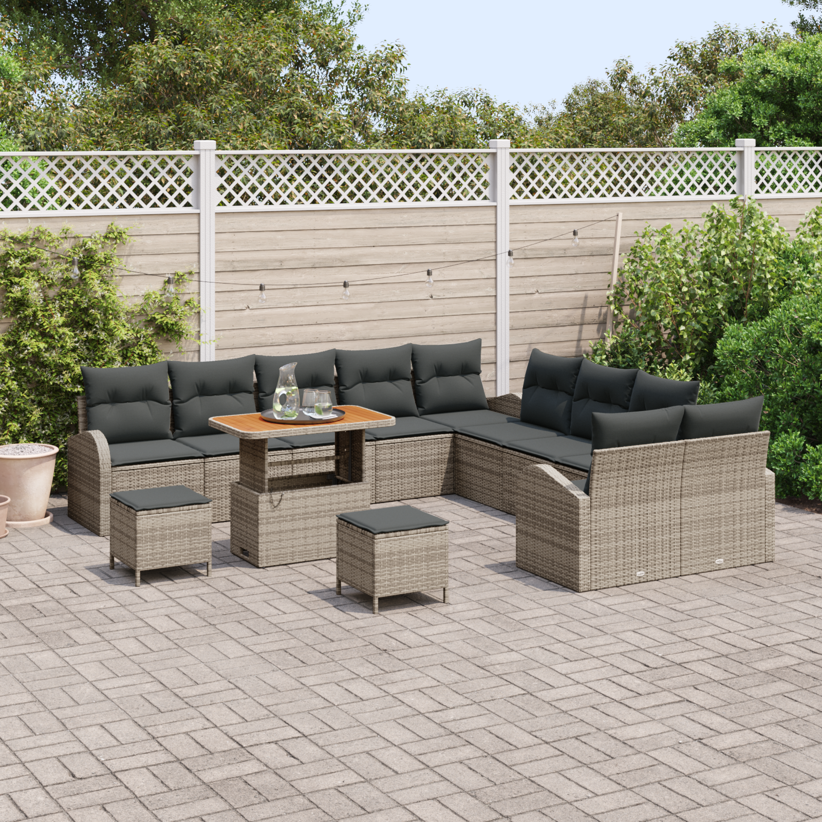 Thumbnail - vidaXL 13-teiliges Gartensofa-Set mit Kissen in Grau aus Poly-Rattan und Akazie
