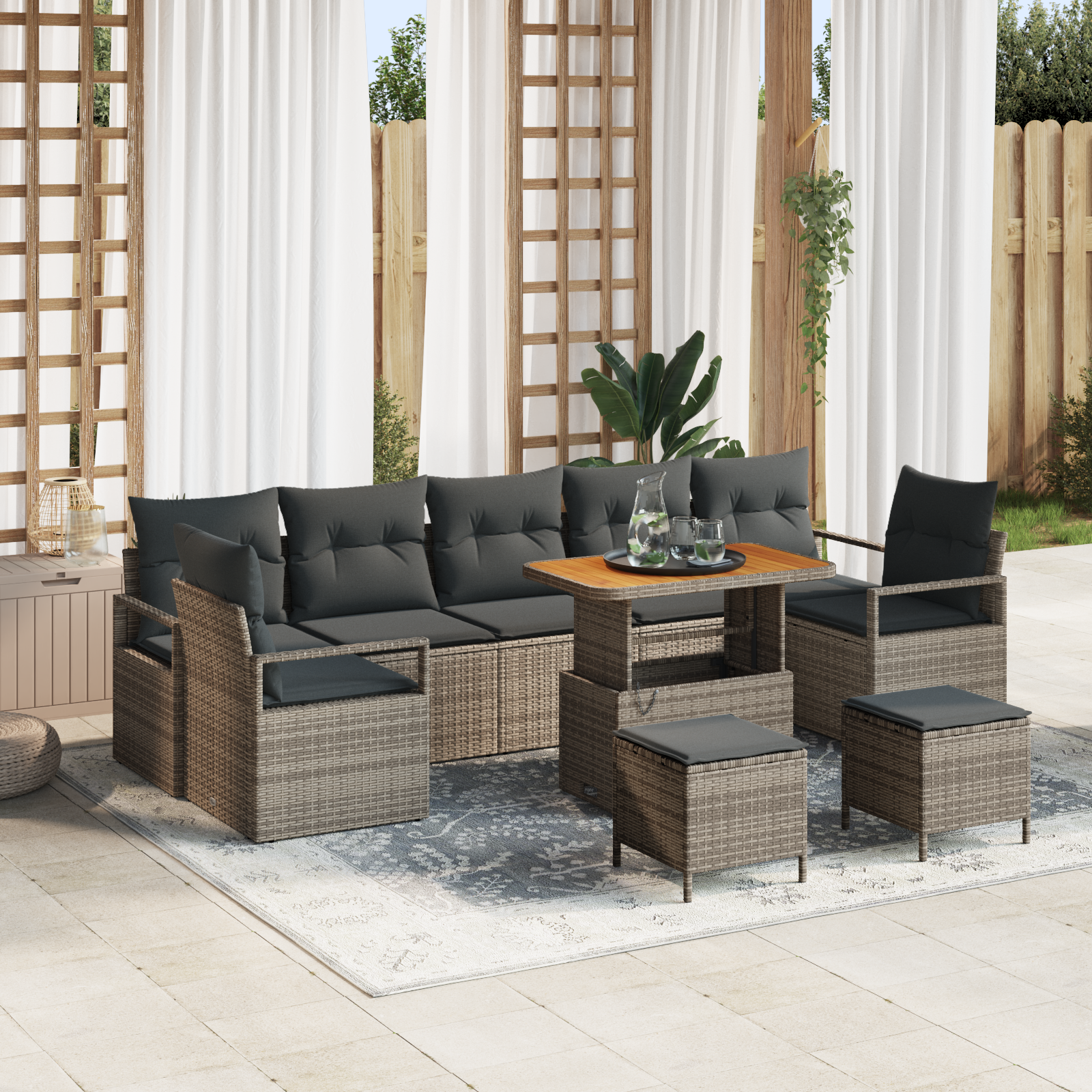 Tuin Sofa Set met kussen met opslag met kussen 10 pcs Grijs - Afbeelding 2