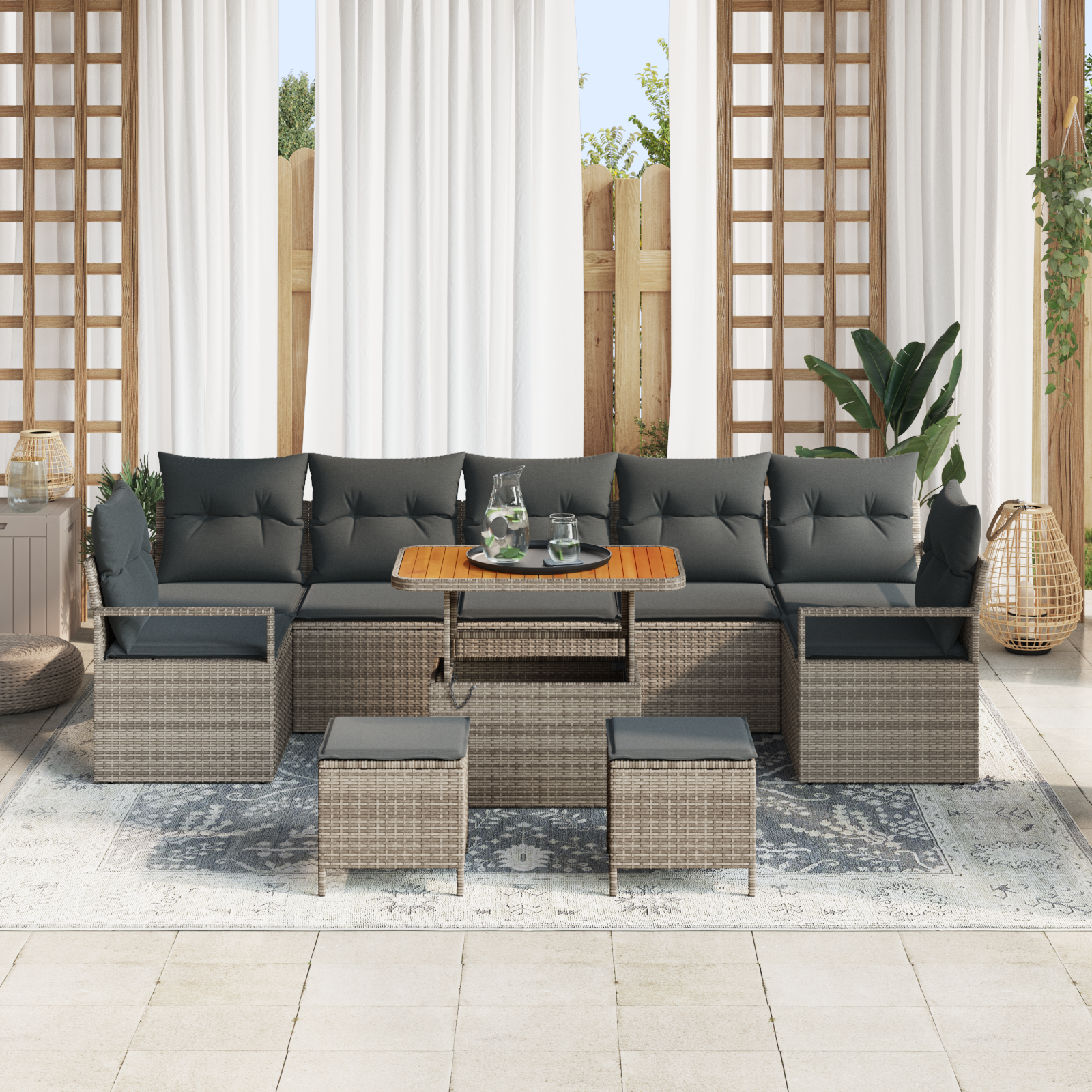 Tuin Sofa Set met kussen met opslag met kussen 10 pcs Grijs - Afbeelding 3