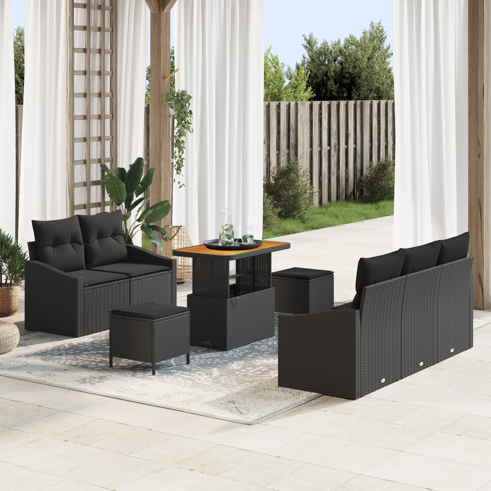 Thumbnail - vidaXL 8-teiliges Garten Sofa Set mit Kissen Schwarz Poly Rattan Akazie