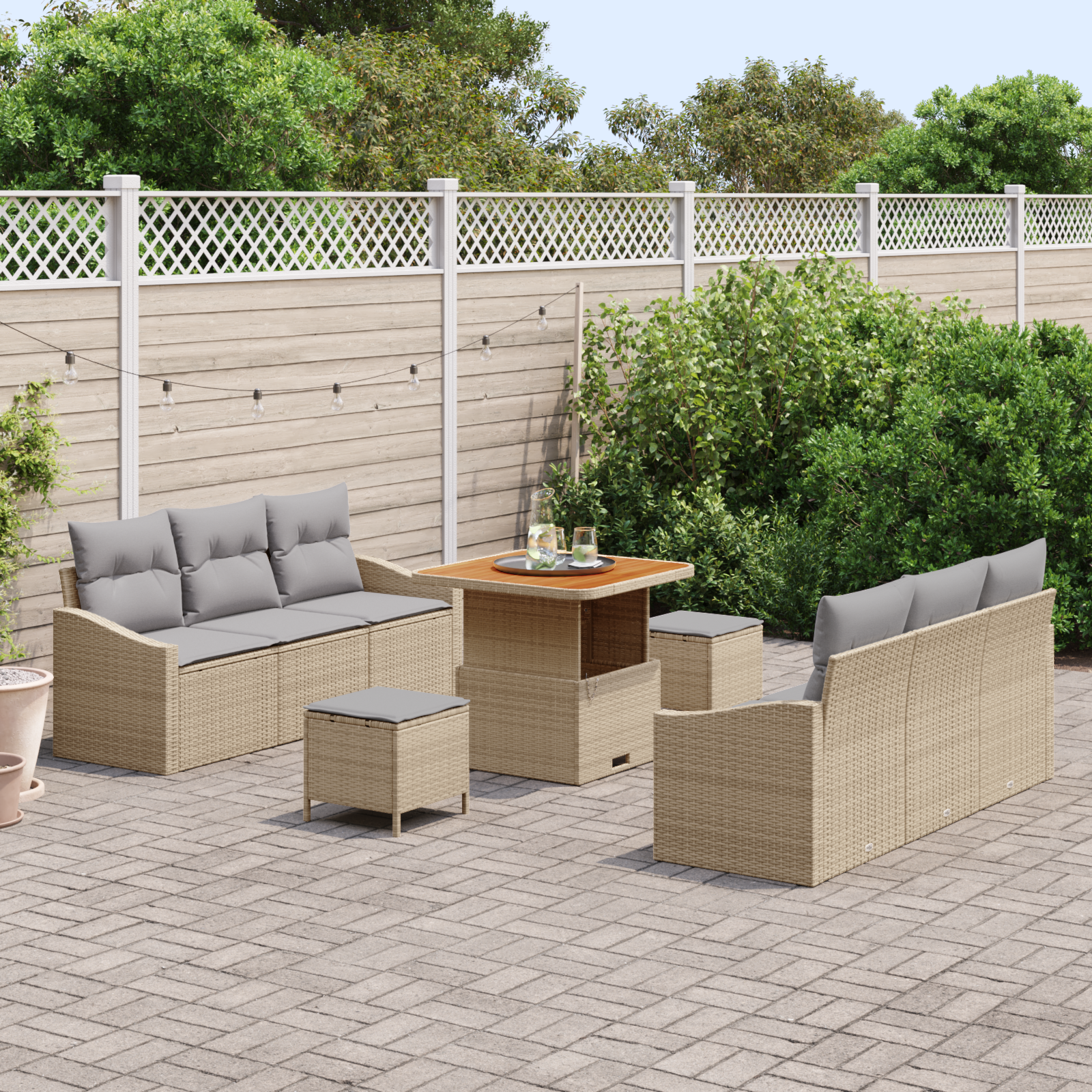 Tuin Sofa Set met kussen met opslag 9 pcs Beige en Licht Grijs - Afbeelding 3