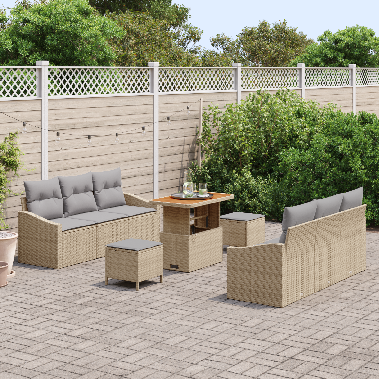 Thumbnail - vidaXL 9-teiliges Garten-Sofa-Set mit Kissen Beige Poly-Rattan Akazie