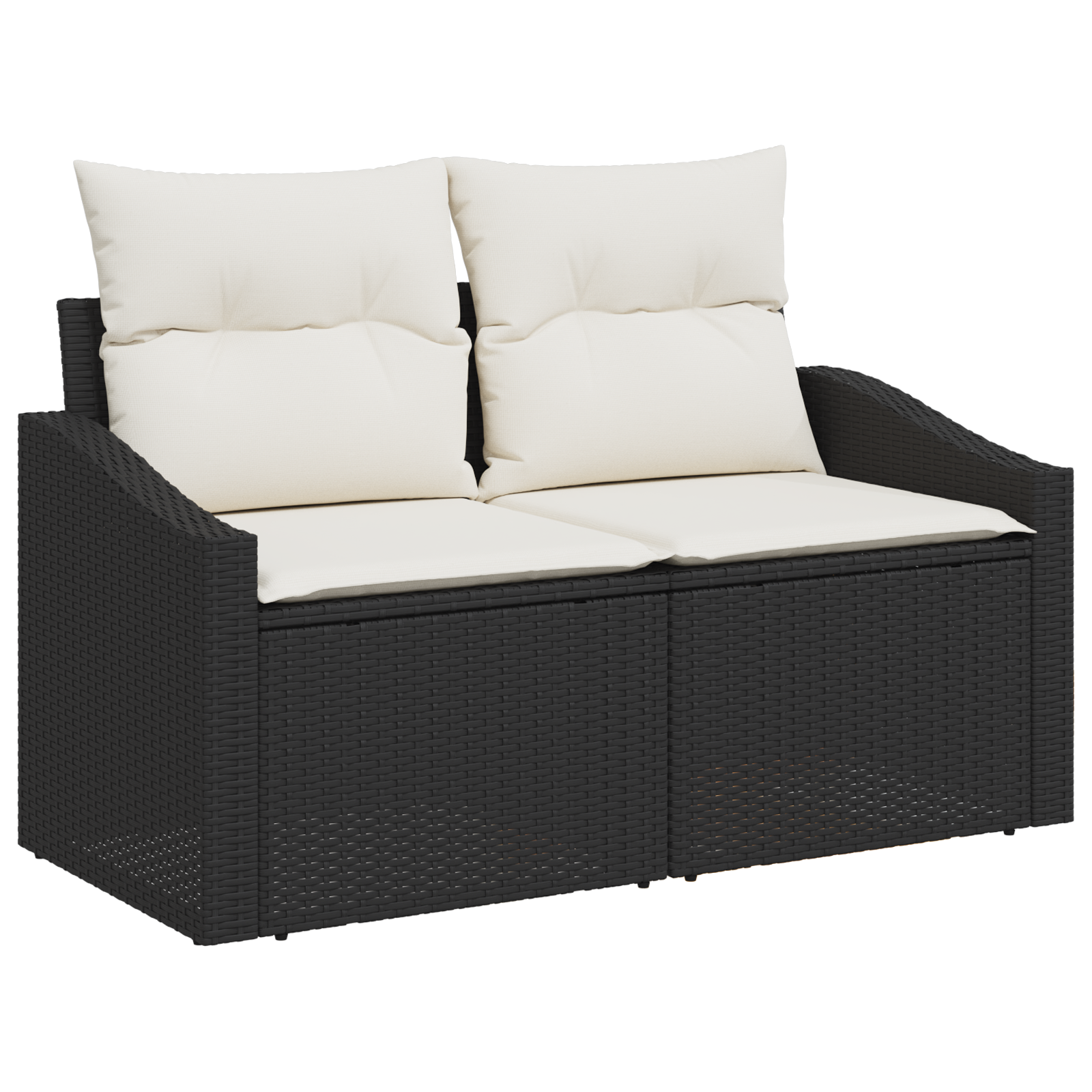Conjunto de Sofá de Jardim 12 Peças com Almofadas Preto Vime Poliéster Acácia, Sofá de Jardim 2-Lugares com Armazenamento e Almofadas Preto Vime Poliéster, Conjunto de Jantar de Jardim 3 Peças com Almofadas Preto Vime Poliéster Acácia