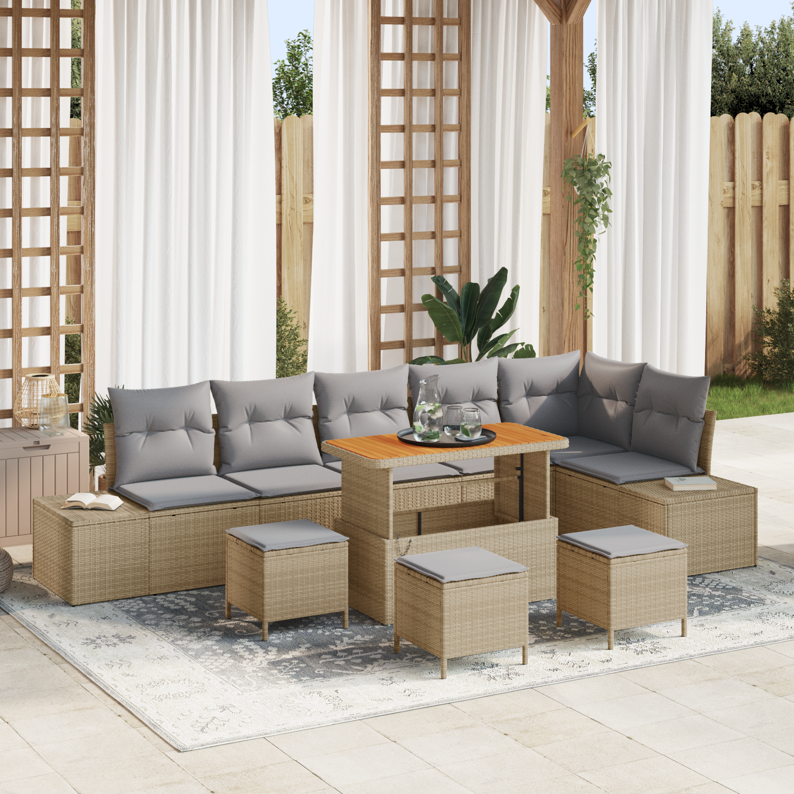 Thumbnail - vidaXL 10-teiliges Garten Sofa Set mit Kissen Beige Poly Rattan Akazie