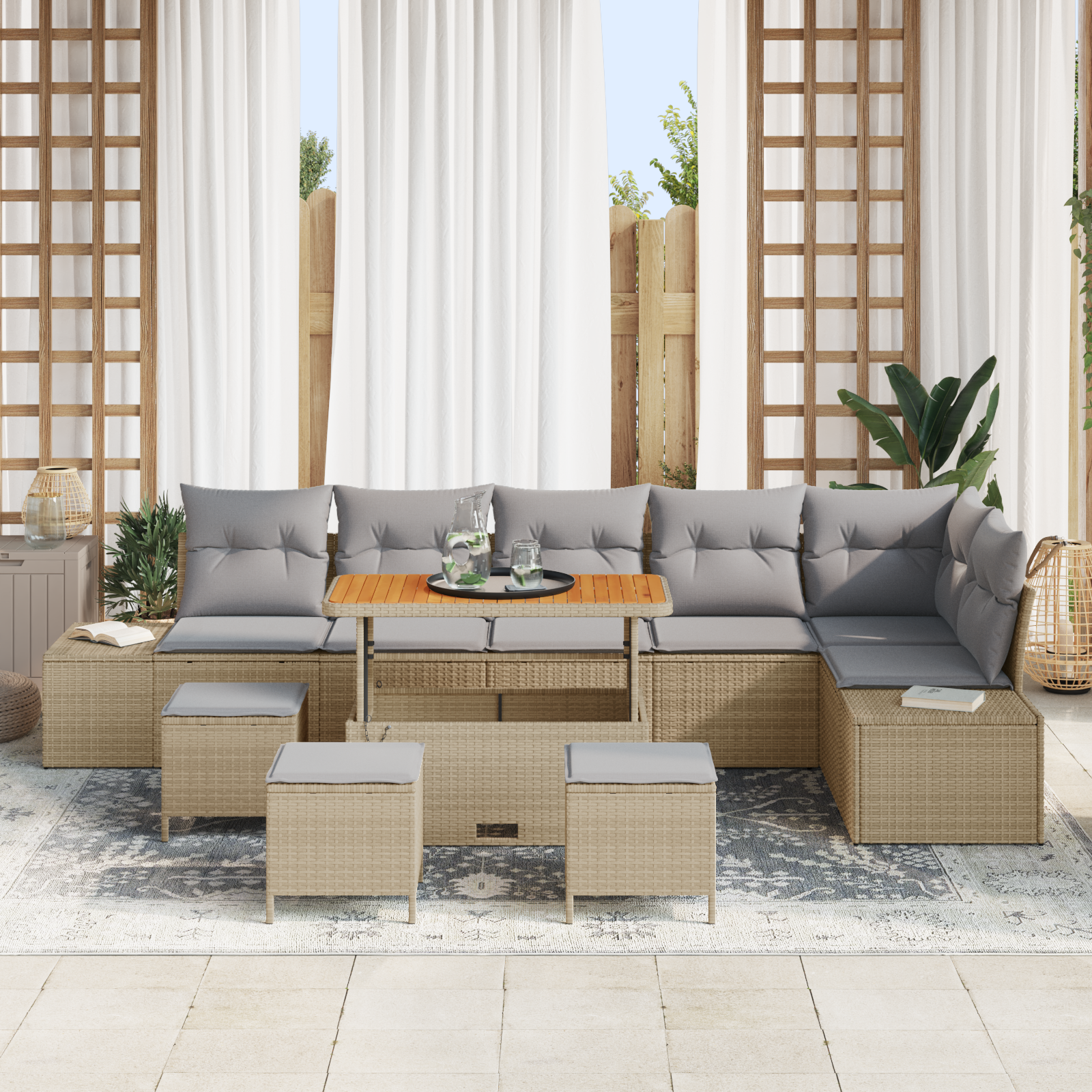 Thumbnail - vidaXL 10-teiliges Garten Sofa Set mit Kissen Beige Poly Rattan Akazie