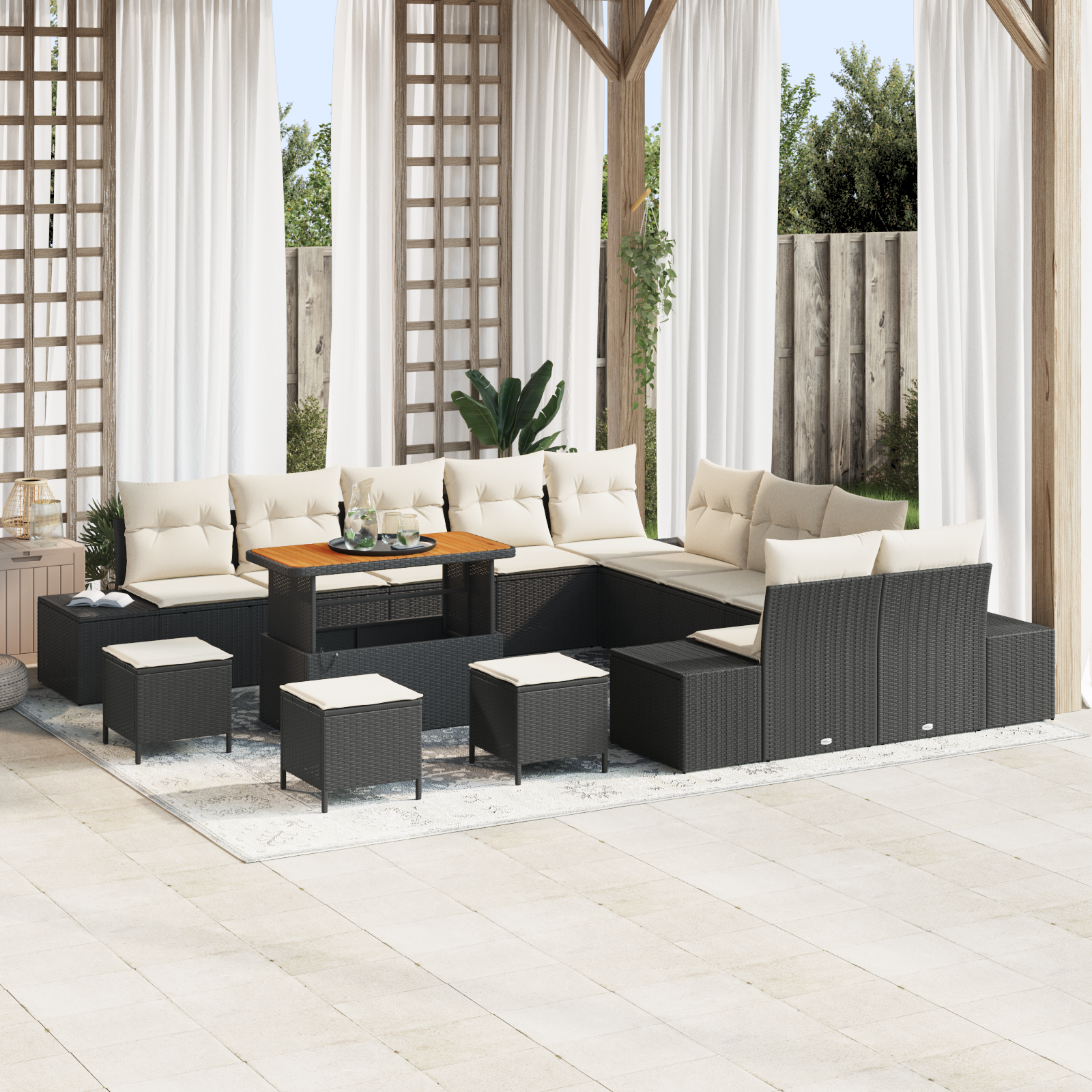 Conjunto de Sofá de Jardim de 14 Peças com Almofadas Preto Polirattan Acácia, Sofá de Jardim de com Armazenamento e Almofadas Preto Polirattan, Conjunto de Jantar de Jardim de 4 Peças com Almofadas Preto Polirattan Acácia Conjunto de Sofá de Jardim de 14 Peças com Almofadas Preto Polirattan Acácia, Sofá de Jardim de com Armazenamento e Almofadas Preto Polirattan, Conjunto de Jantar de Jardim de 4 Peças com Almofadas Preto Polirattan Acácia