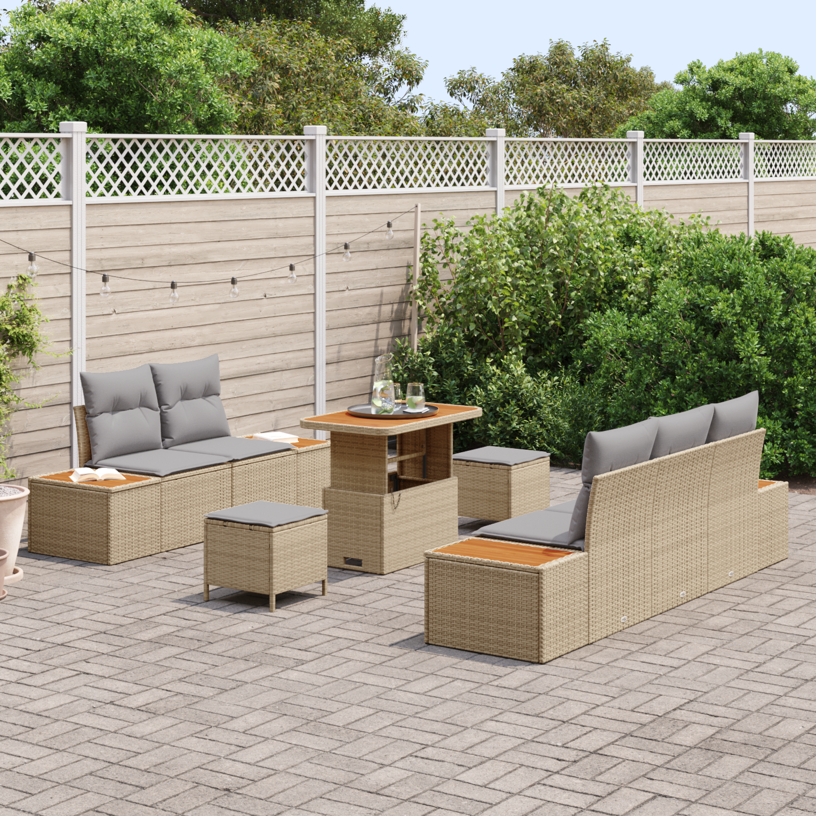 Tuin Sofa Set met kussen met opslag 8 pcs Beige en Licht Grijs - Afbeelding 3