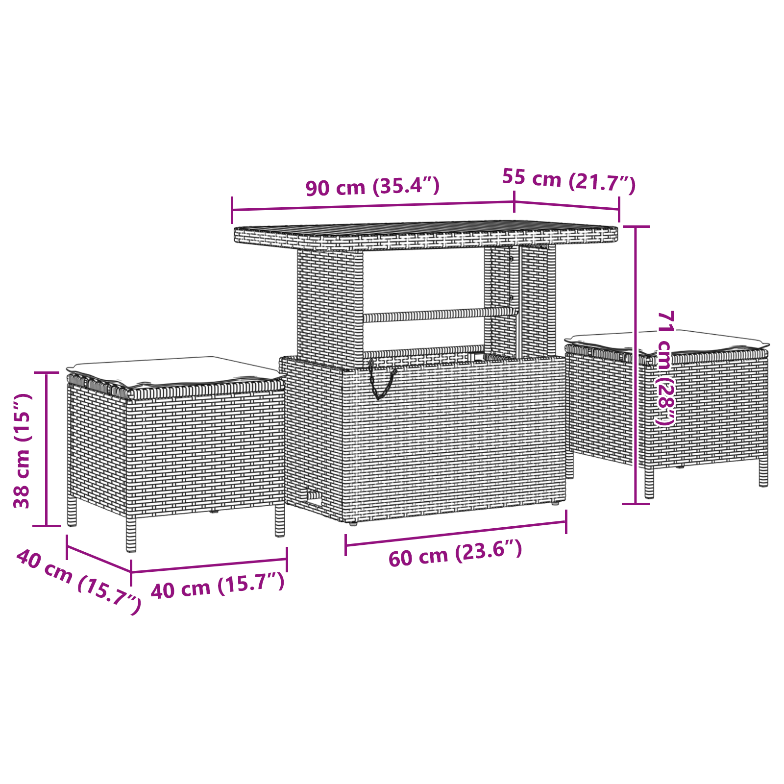 Conjunto de Sofá de Jardim de 10 Peças com Almofadas Bege Rattan Acácia, Sofá de Jardim para com Armazenamento e Almofadas Bege Rattan Poliéster, Conjunto de Jantar de Jardim de 3 Peças com Almofadas Bege Rattan Acácia