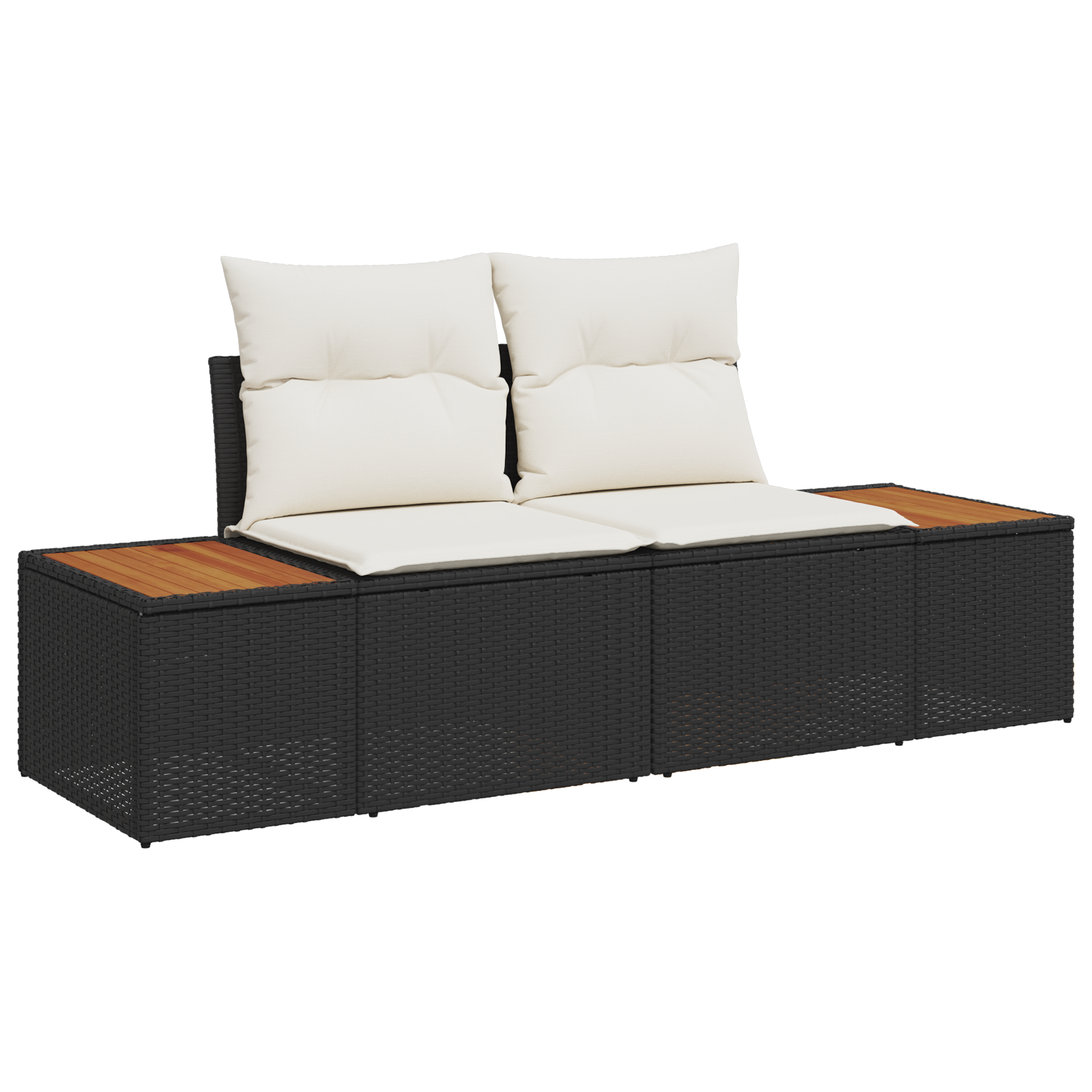 Conjunto de Sofá de Jardim com Almofadas Preto Rattan Poliéster Acácia, Sofá de Jardim para com Armazenamento e Almofadas Preto Rattan Poliéster, Conjunto de Jantar de Jardim com Almofadas Preto Rattan Poliéster Acácia