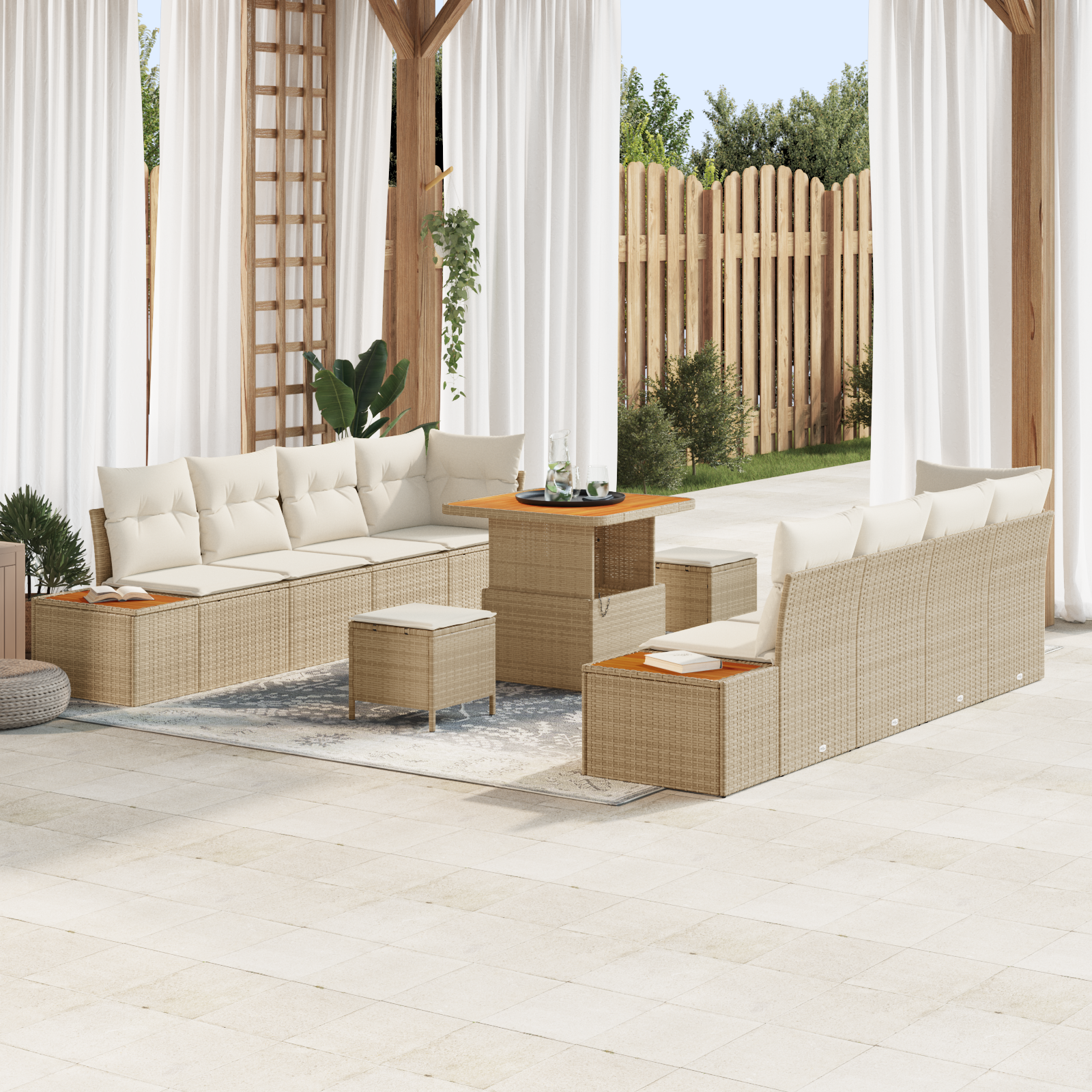 Conjunto de Sofá de Jardim de 11 Peças com Almofadas Bege em Rattan Conjunto de Sofá de Jardim de 11 Peças com Almofadas Bege em Rattan