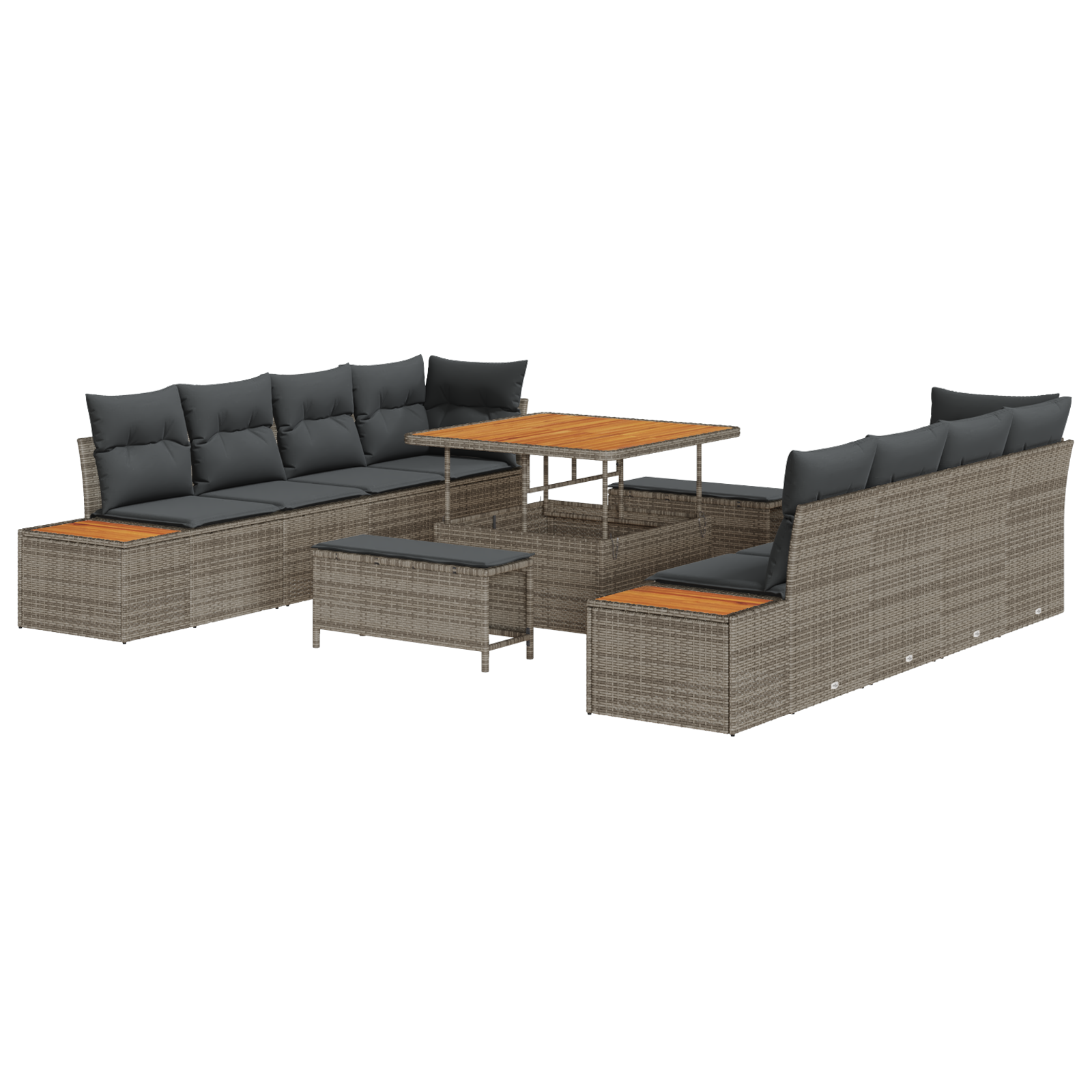 11-teiliges Garten-Sofa-Set mit Kissen Grau Poly-Rattan Akazie - Gartenmöbel - Your Garden Eden