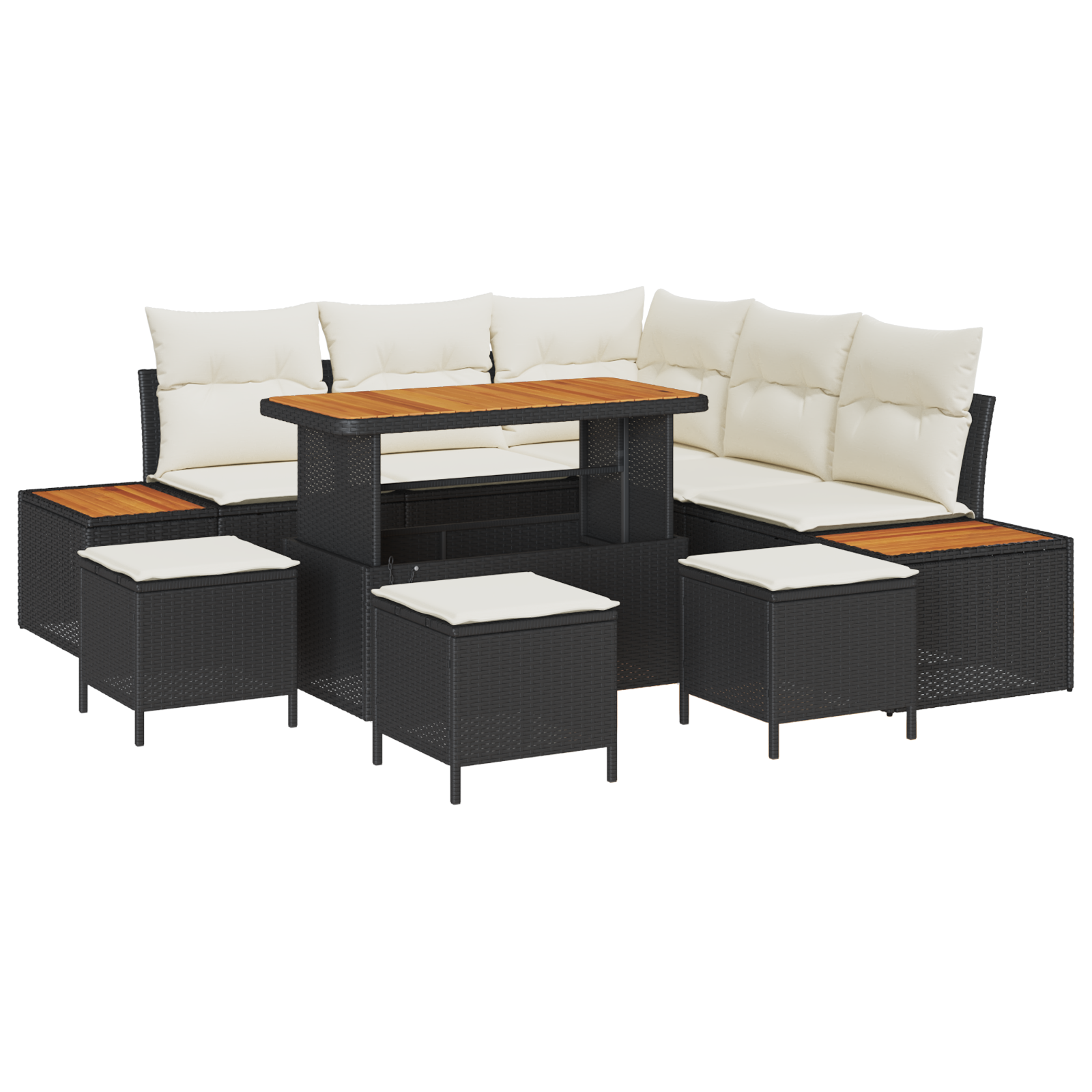 9-teiliges Garten Sofa Set mit Kissen Schwarz Poly Rattan Akazie - Gartenmöbel - Your Garden Eden