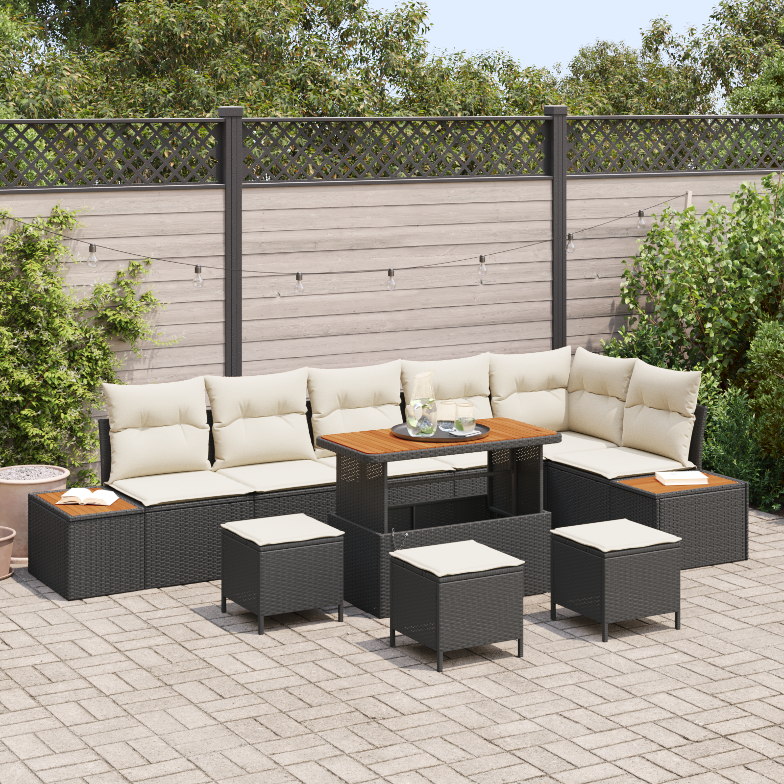 Conjunto de Sofá de Jardim de 10 Peças com Almofadas Preto Rattan PE Acácia, Sofá de Jardim de com Armazenamento e Almofadas Preto Rattan PE, Conjunto de Jantar de 4 Peças para Jardim com Almofadas Preto Rattan PE Acácia Conjunto de Sofá de Jardim de 10 Peças com Almofadas Preto Rattan PE Acácia, Sofá de Jardim de com Armazenamento e Almofadas Preto Rattan PE, Conjunto de Jantar de 4 Peças para Jardim com Almofadas Preto Rattan PE Acácia