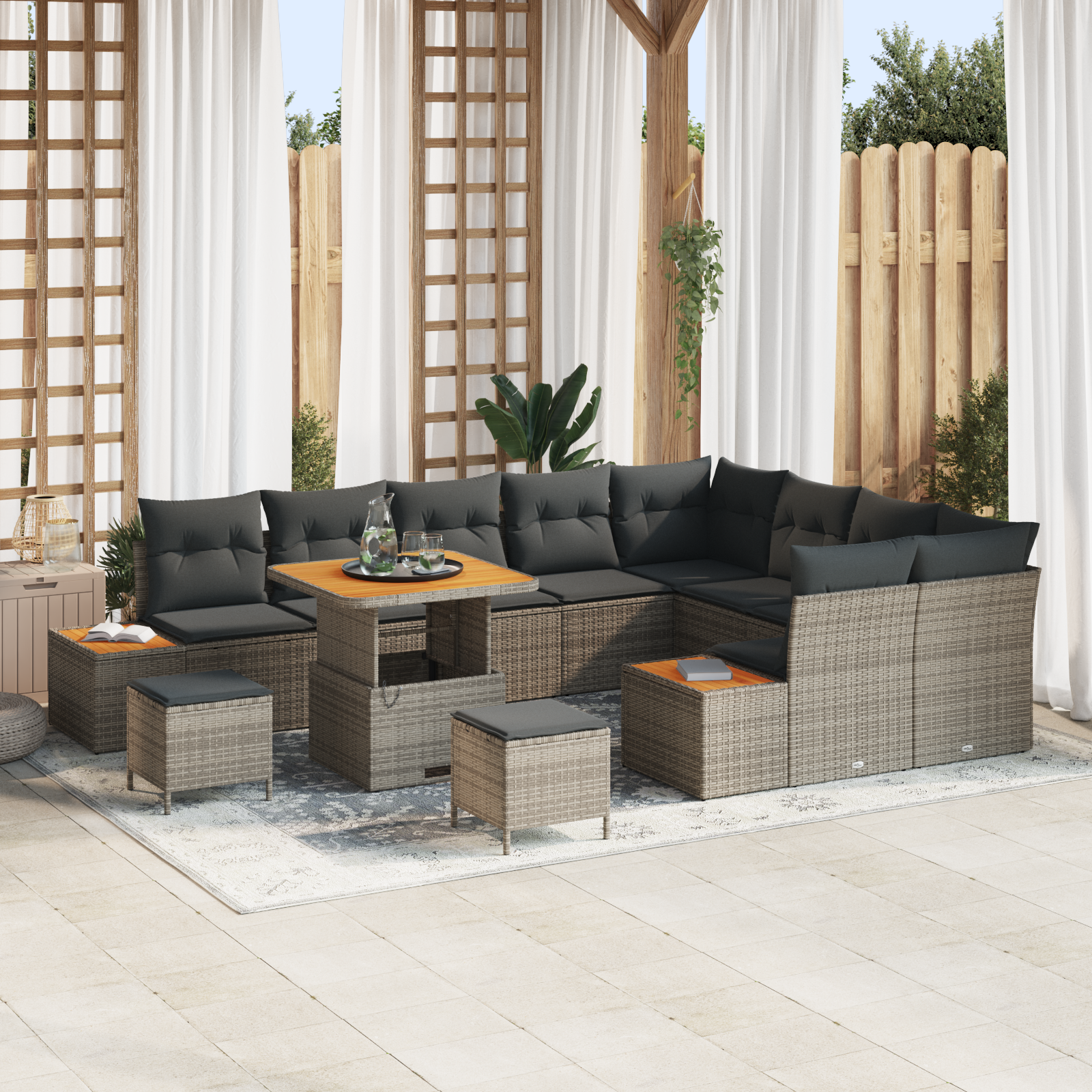 Thumbnail - vidaXL 12-teiliges Garten Sofa Set mit Kissen Grau Poly-Rattan Akazie