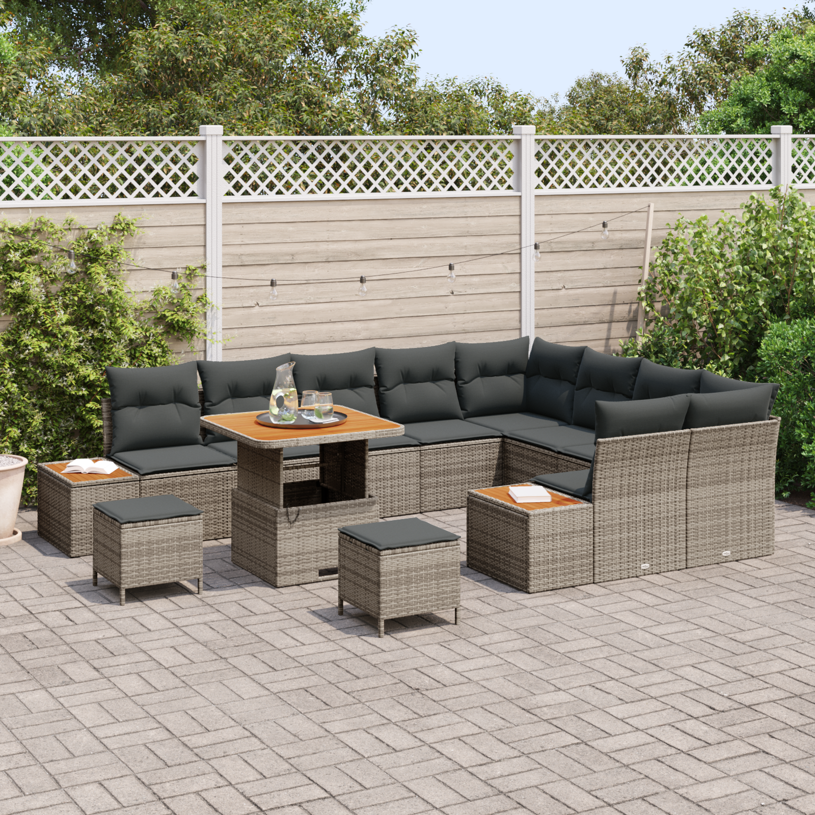 Thumbnail - vidaXL 12-teiliges Garten Sofa Set mit Kissen Grau Poly-Rattan Akazie