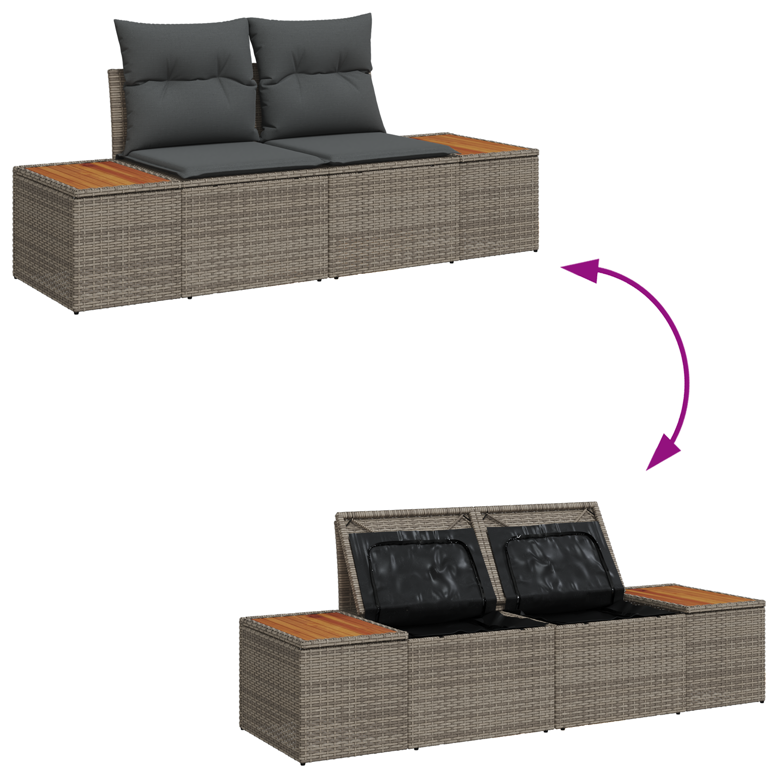 Conjunto de Sofá de Jardim de 13 Peças com Almofadas Cinzento Vime PE Acácia, Sofá de Jardim de com Armazenamento e Almofadas Cinzento Vime PE, Conjunto de Jantar de Jardim de 4 Peças com Almofadas Cinzento Vime PE Acácia