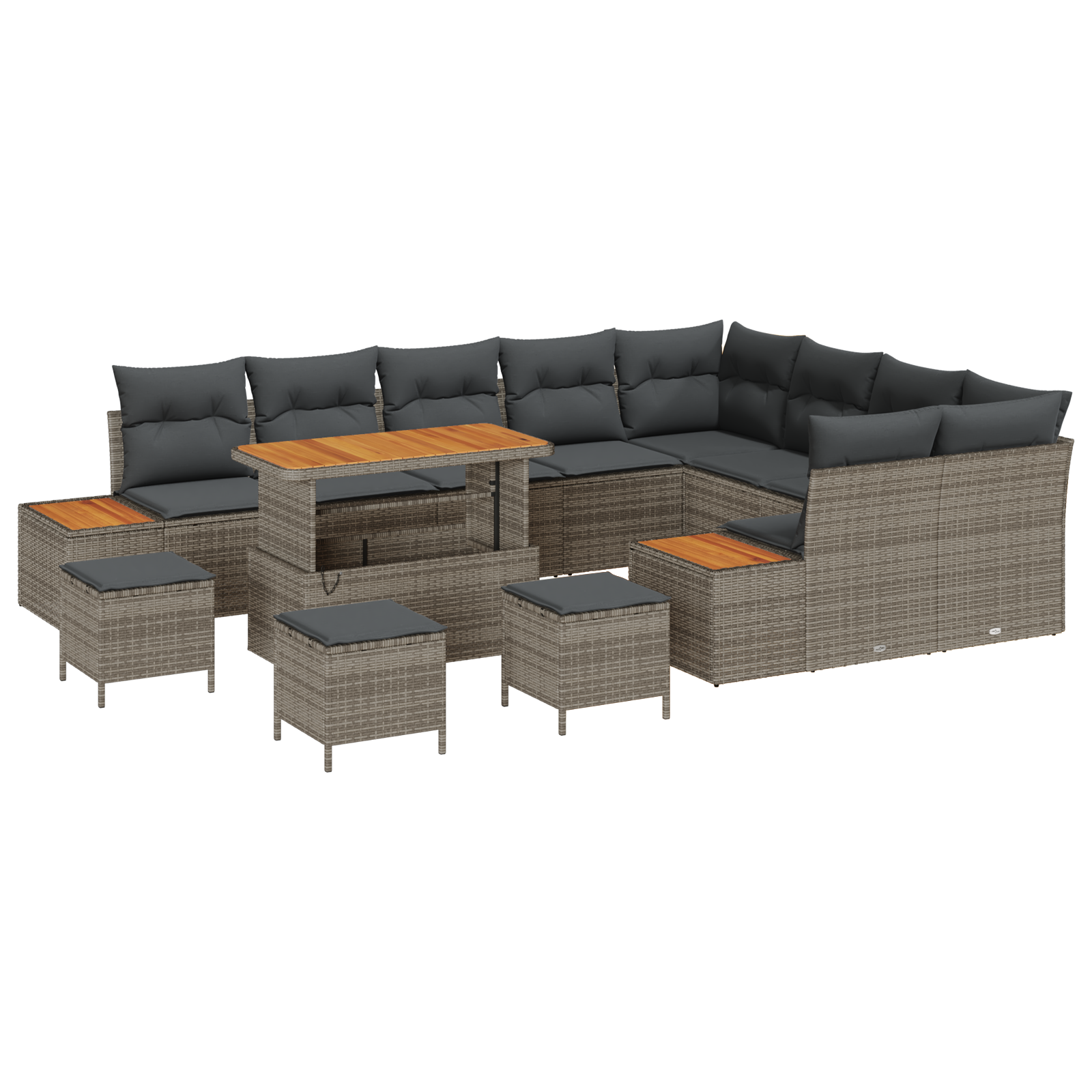 13-teiliges Garten-Sofa-Set mit Kissen Grau Poly-Rattan Akazie - Gartenmöbel - Your Garden Eden