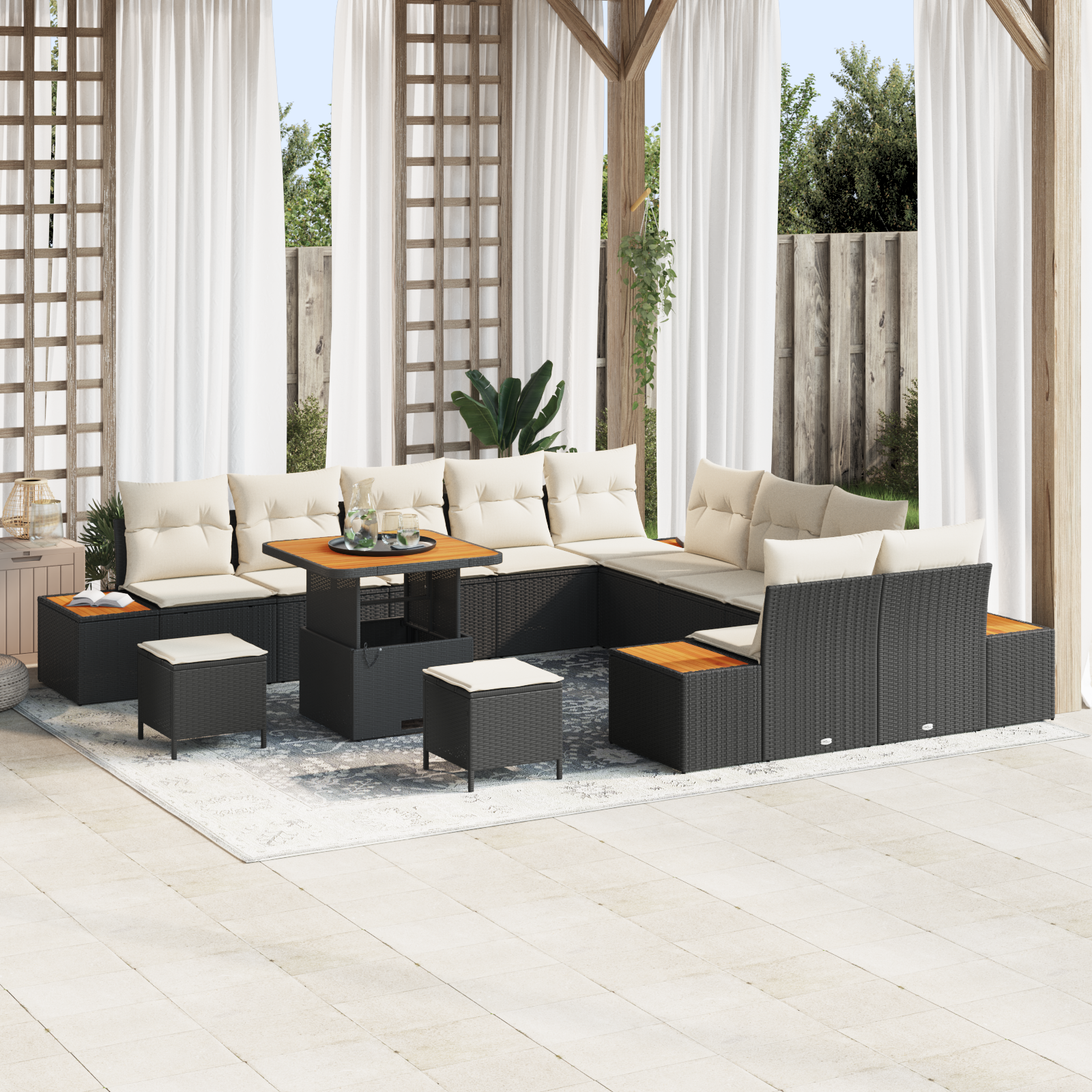 Conjunto de Sofá de Jardim de 13 Peças com Almofadas Preto Vime Sintético Acácia Conjunto de Sofá de Jardim de 13 Peças com Almofadas Preto Vime Sintético Acácia