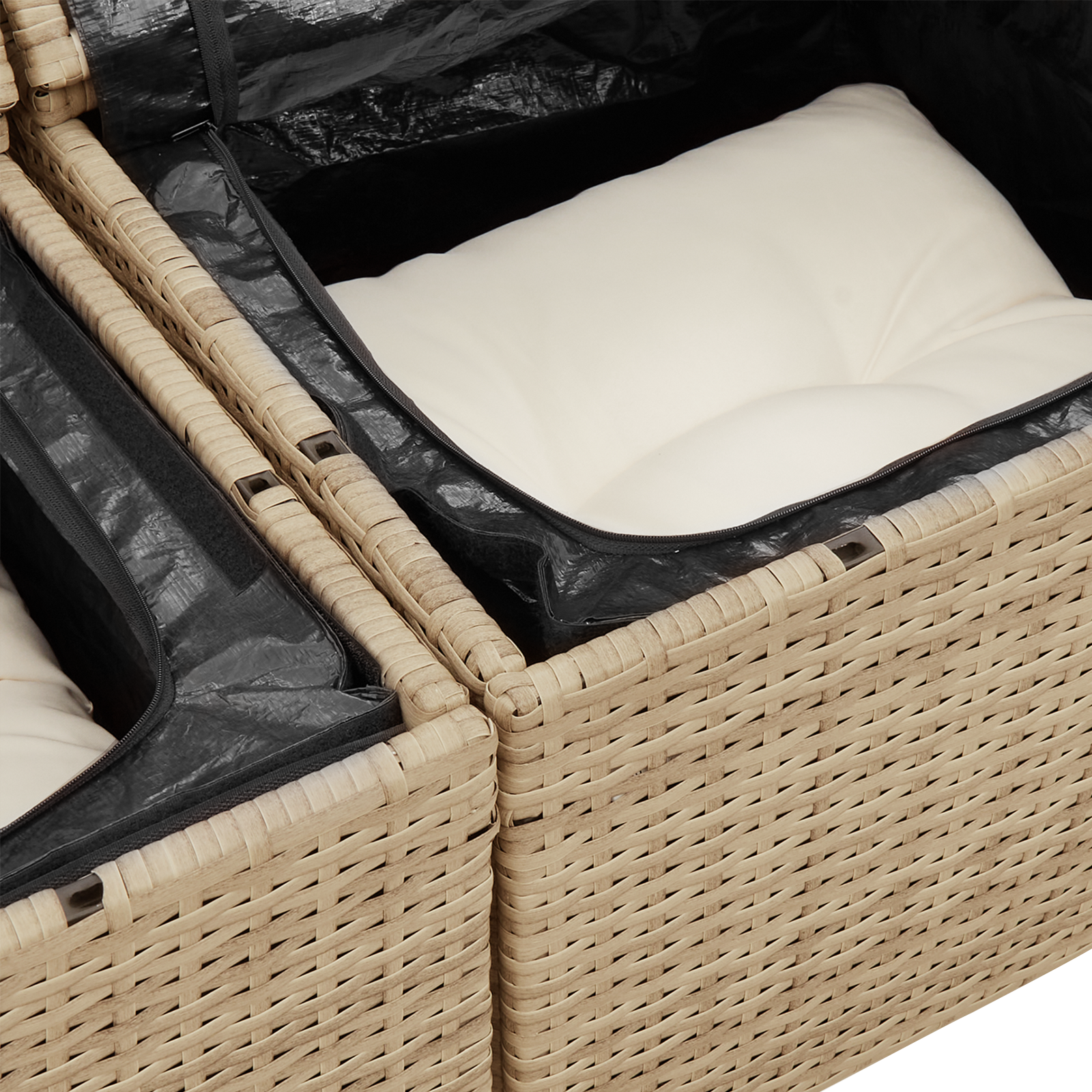 Conjunto de Sofá de Jardim de 13 Peças com Almofadas Bege Rattan Poliéster Acácia
